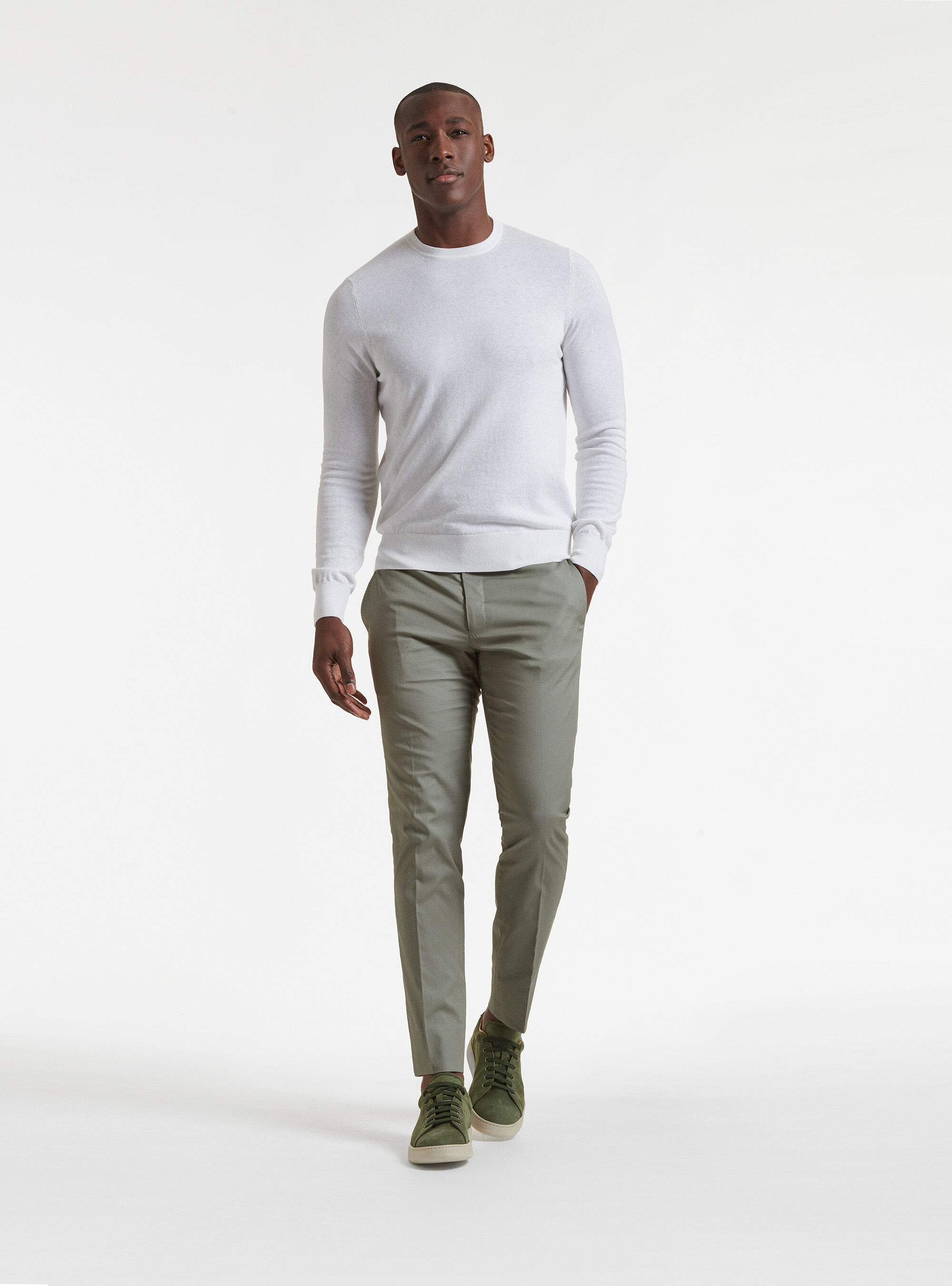 Maglia girocollo in cotone seta e cashmere, BIANCO