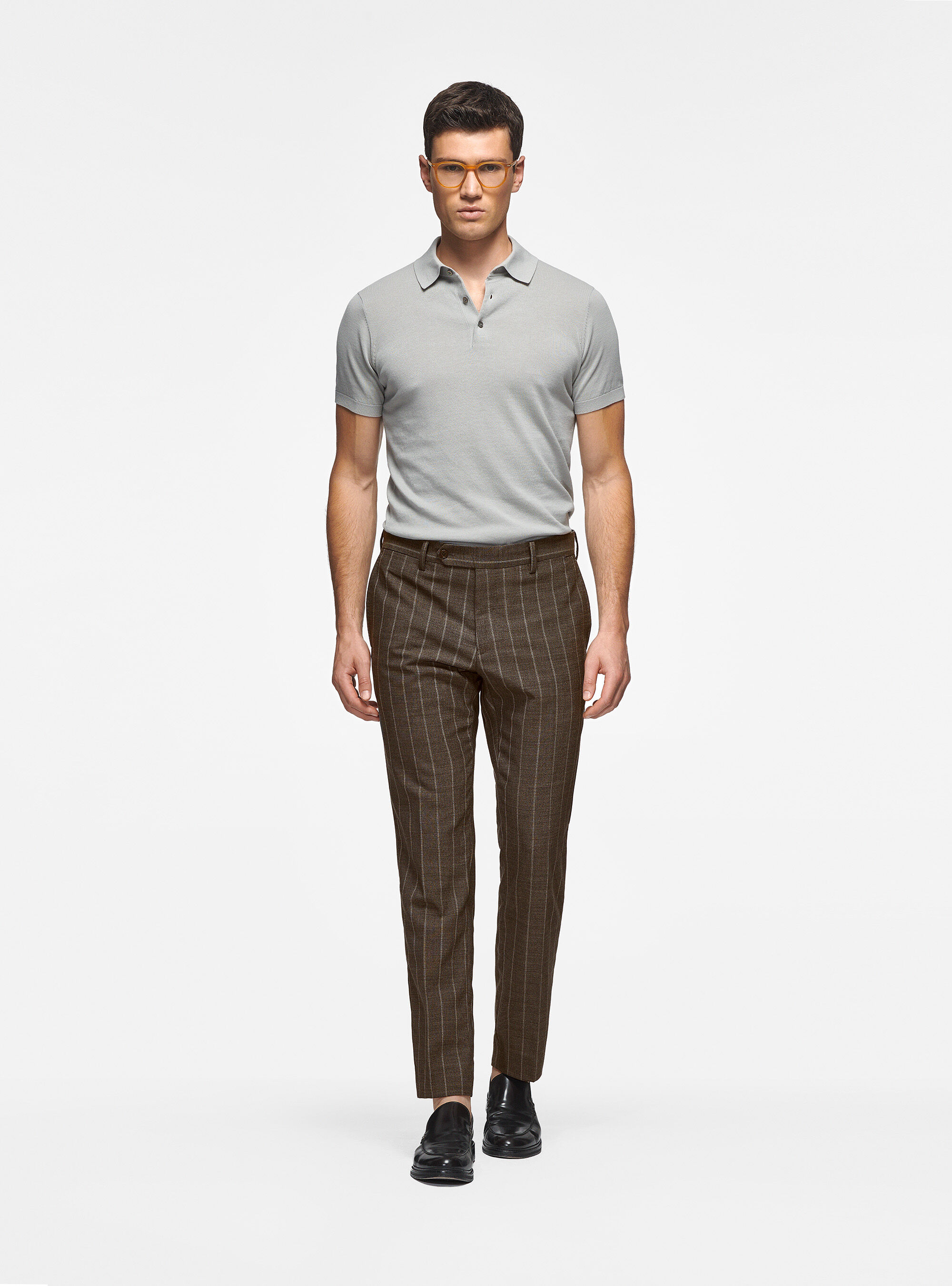Brown trousers in pure wool pinstripes, MUD