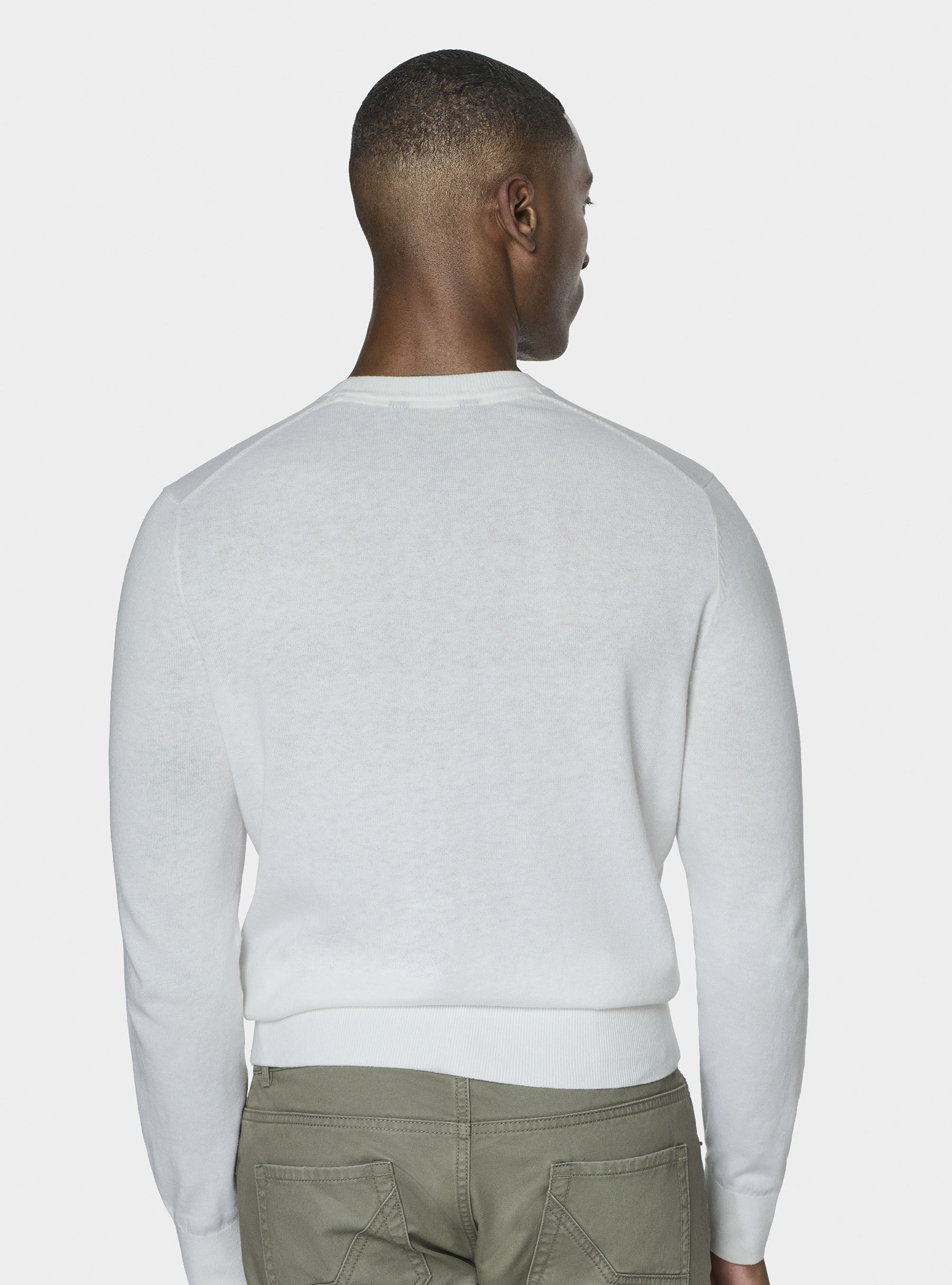 Round-neck sweater in cotton silk and cashmere, WHITE