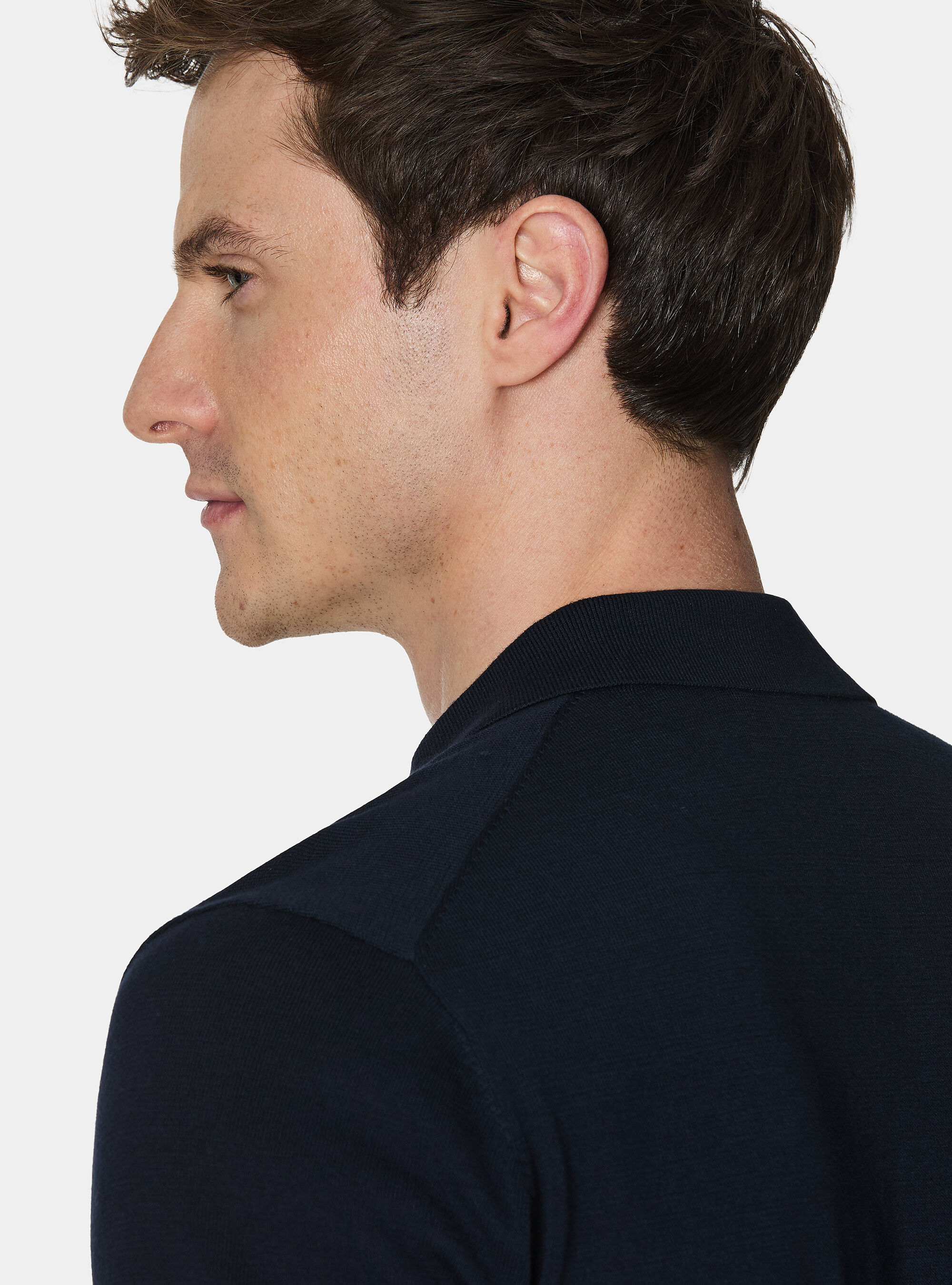 Polo tricot&eacute; sans boutons en coton extra-fin, BLEU MARINE