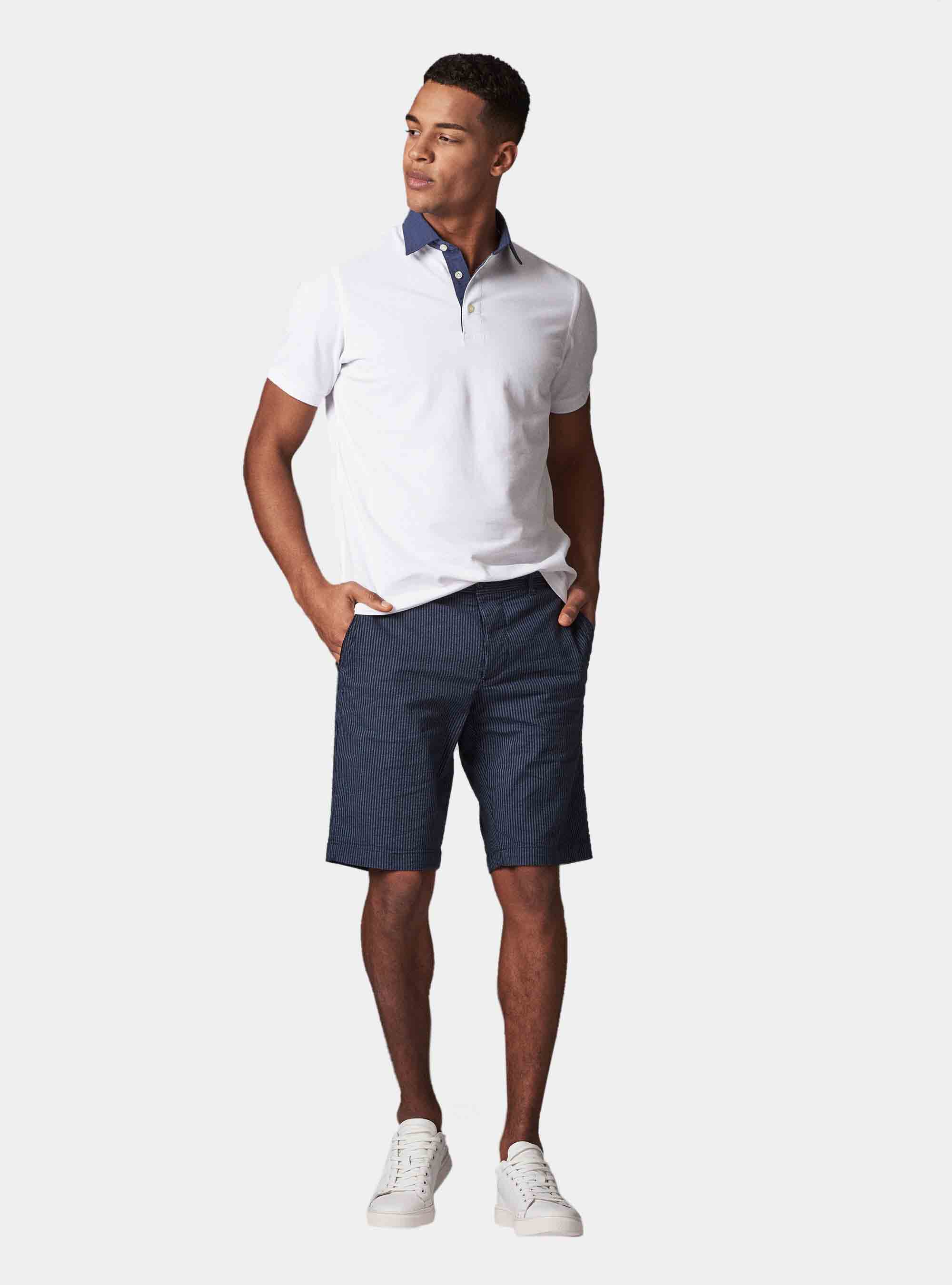 Polo slim fit de algod&oacute;n piquet, BLANCO