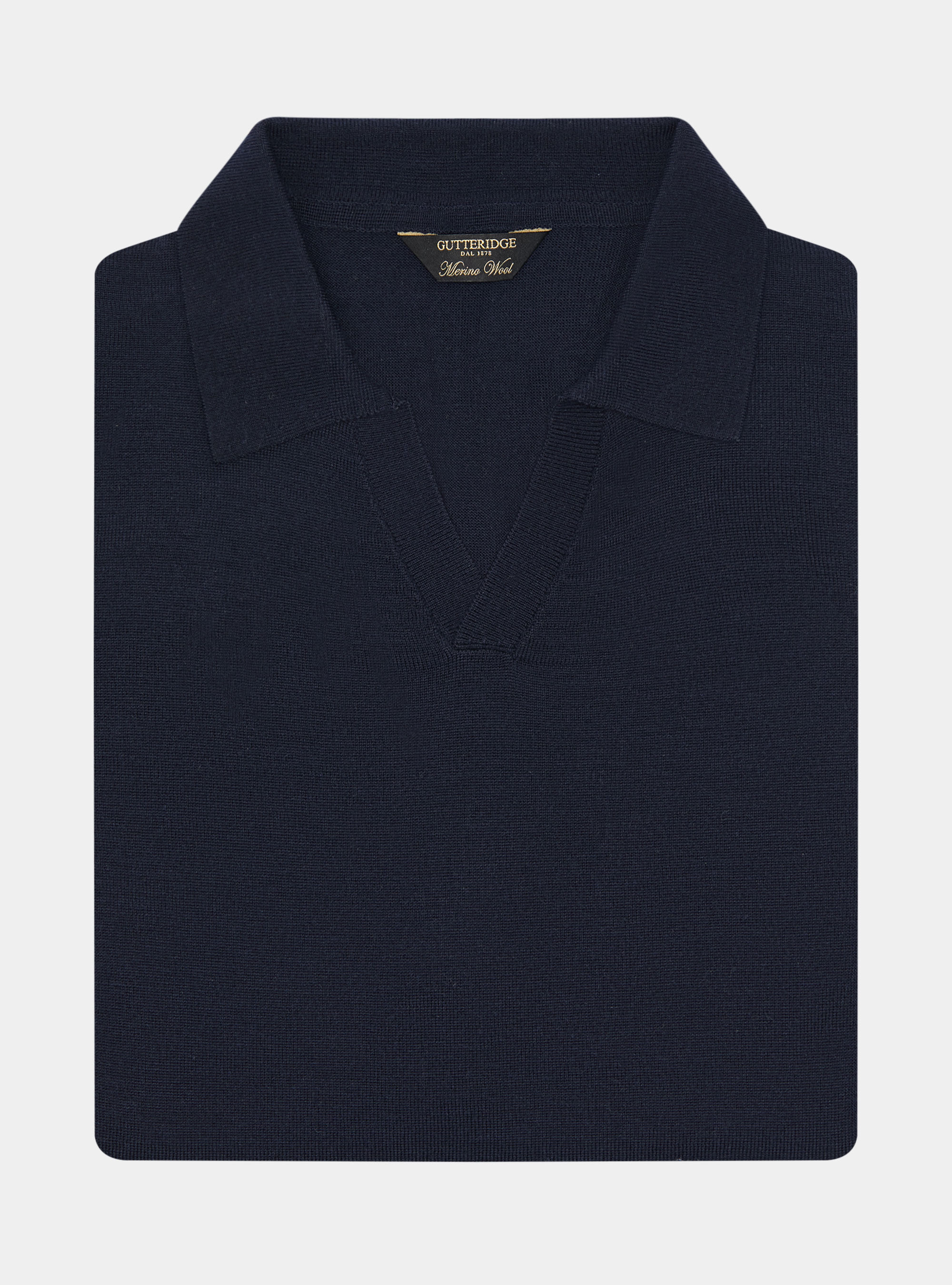 Polo collo senza bottoni in maglia lana merino, BLU NAVY