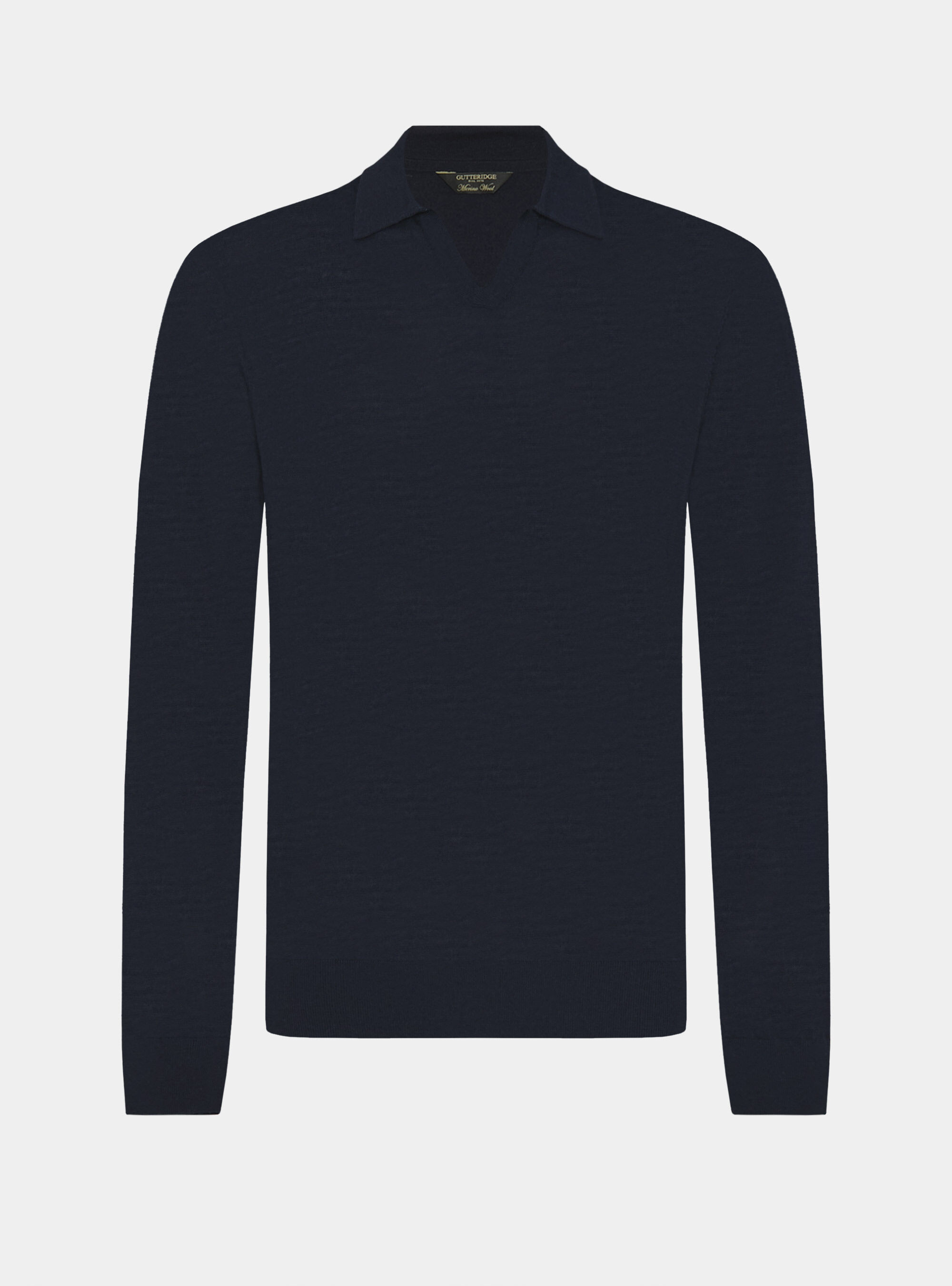 Polo collo senza bottoni in maglia lana merino, BLU NAVY