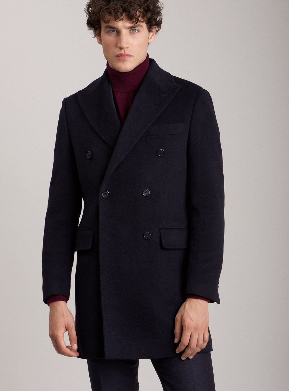 Blue Wool Cashmere Coat - Encycloall