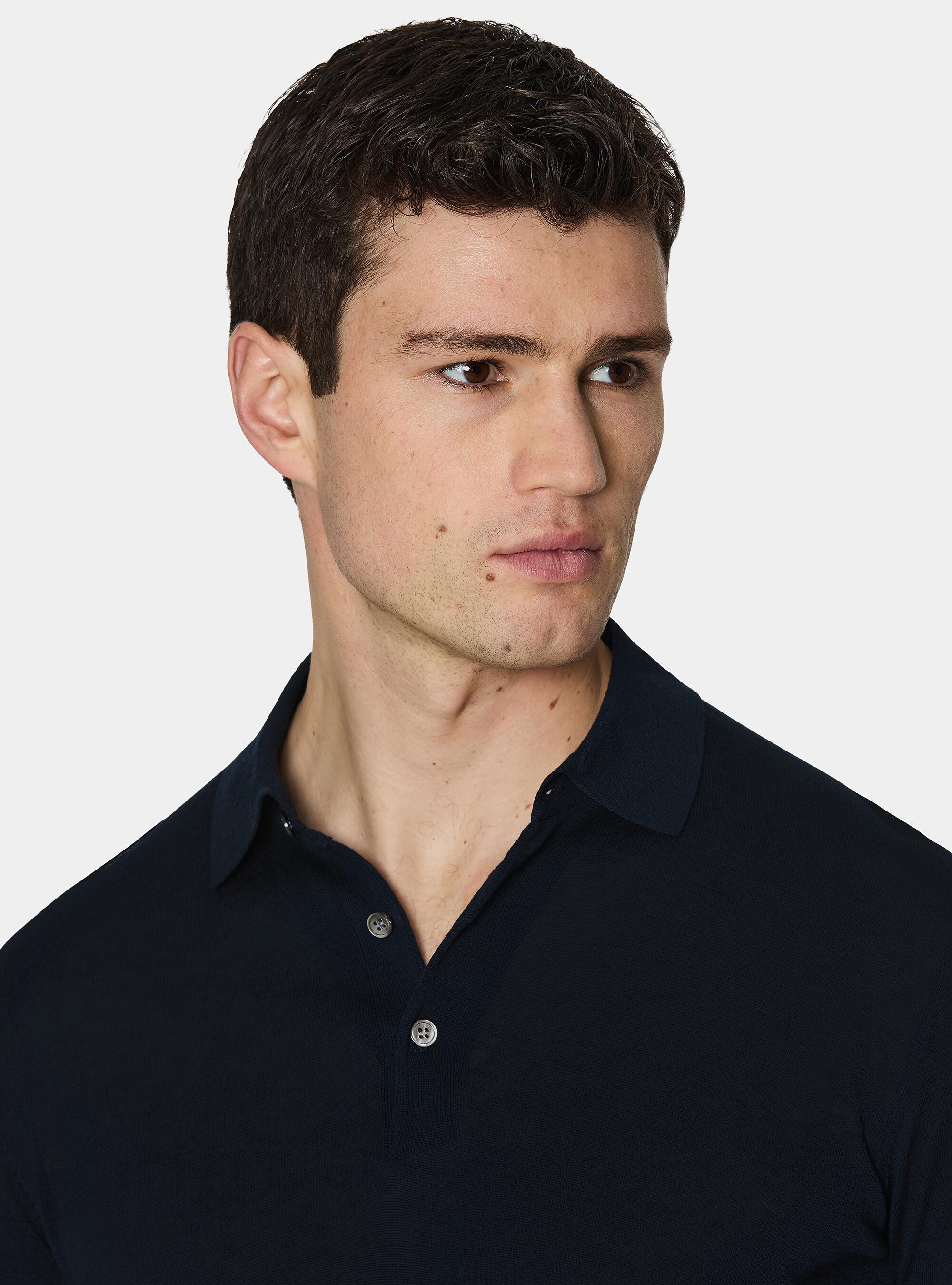 Polo en coton et soie, BLEU MARINE