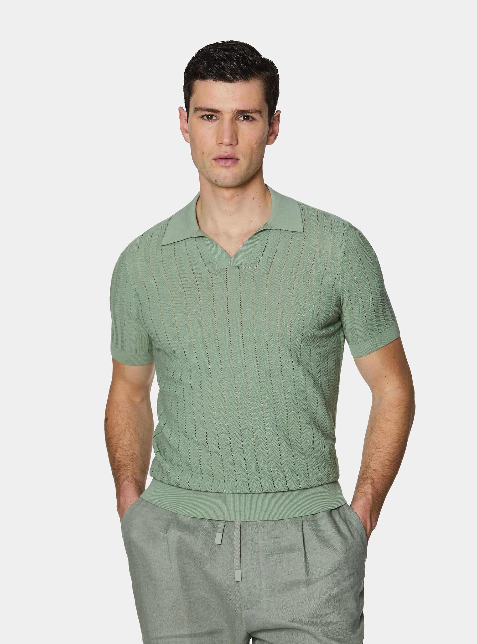 Polo traforata in cotone spigato, SALVIA 0602C
