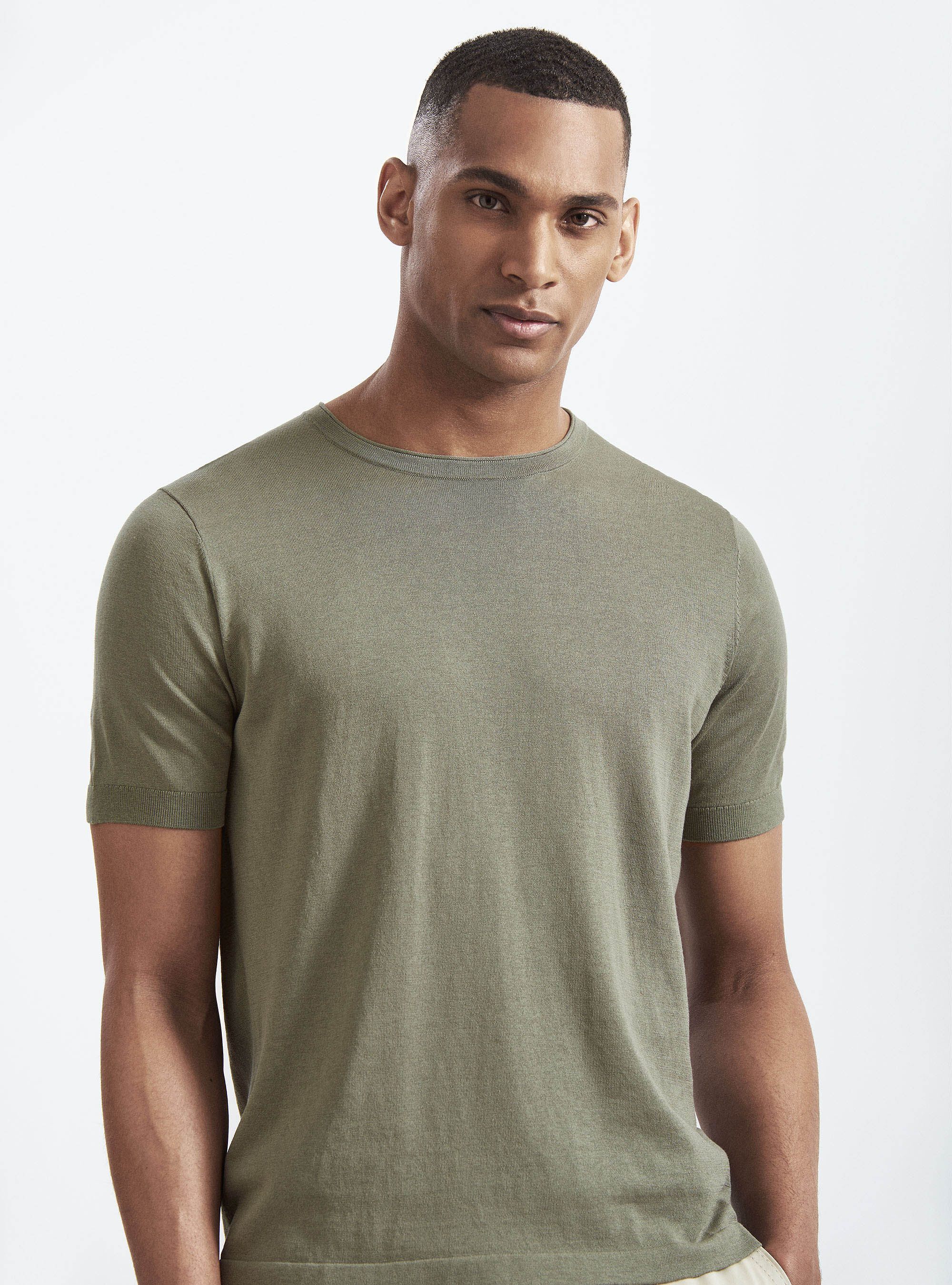 Silk and cotton half-sleeved sweater, SALVIA 0602C