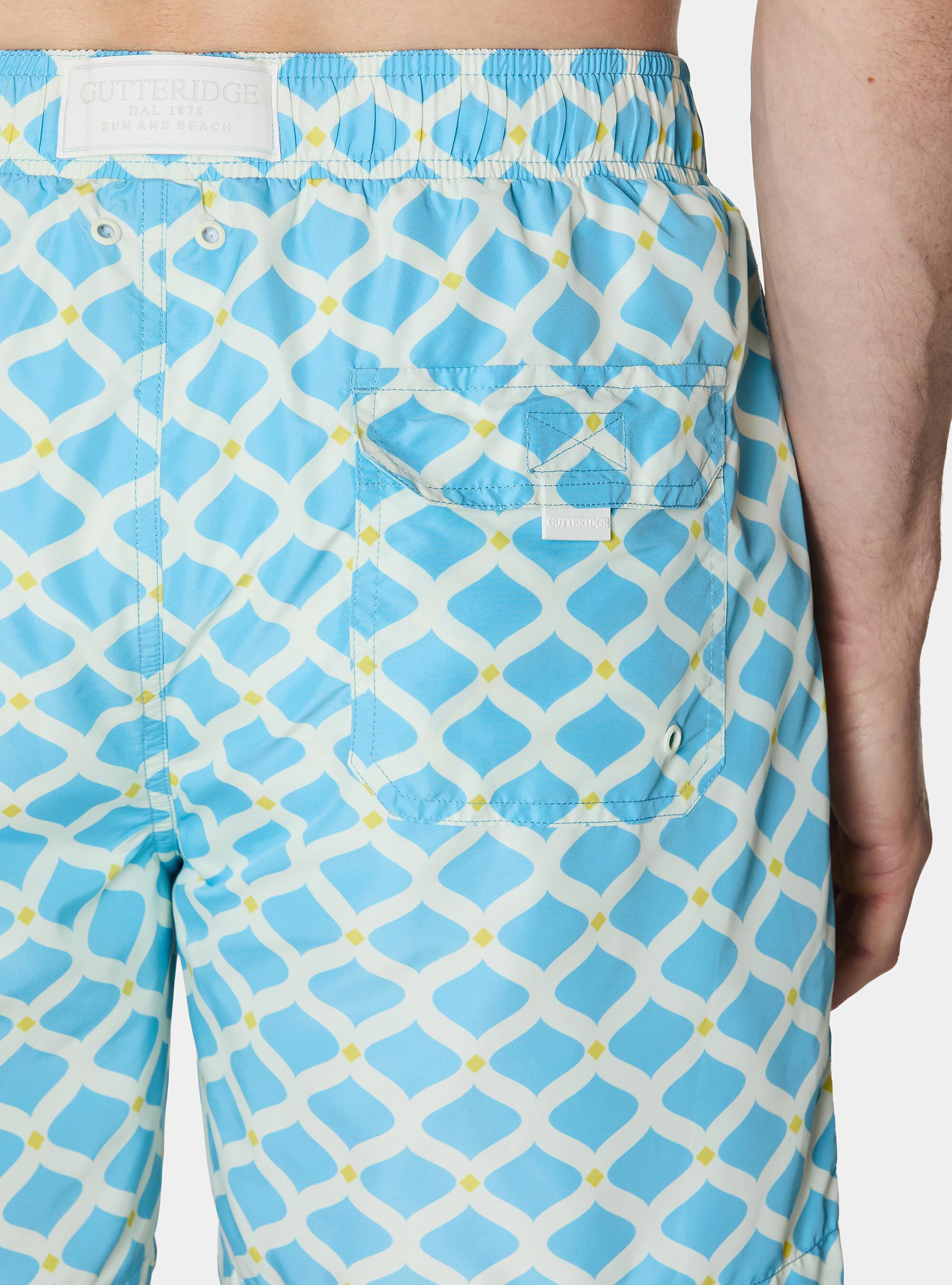 Costume da bagno stampato con fantasia geometrica, LIGHT BLUE