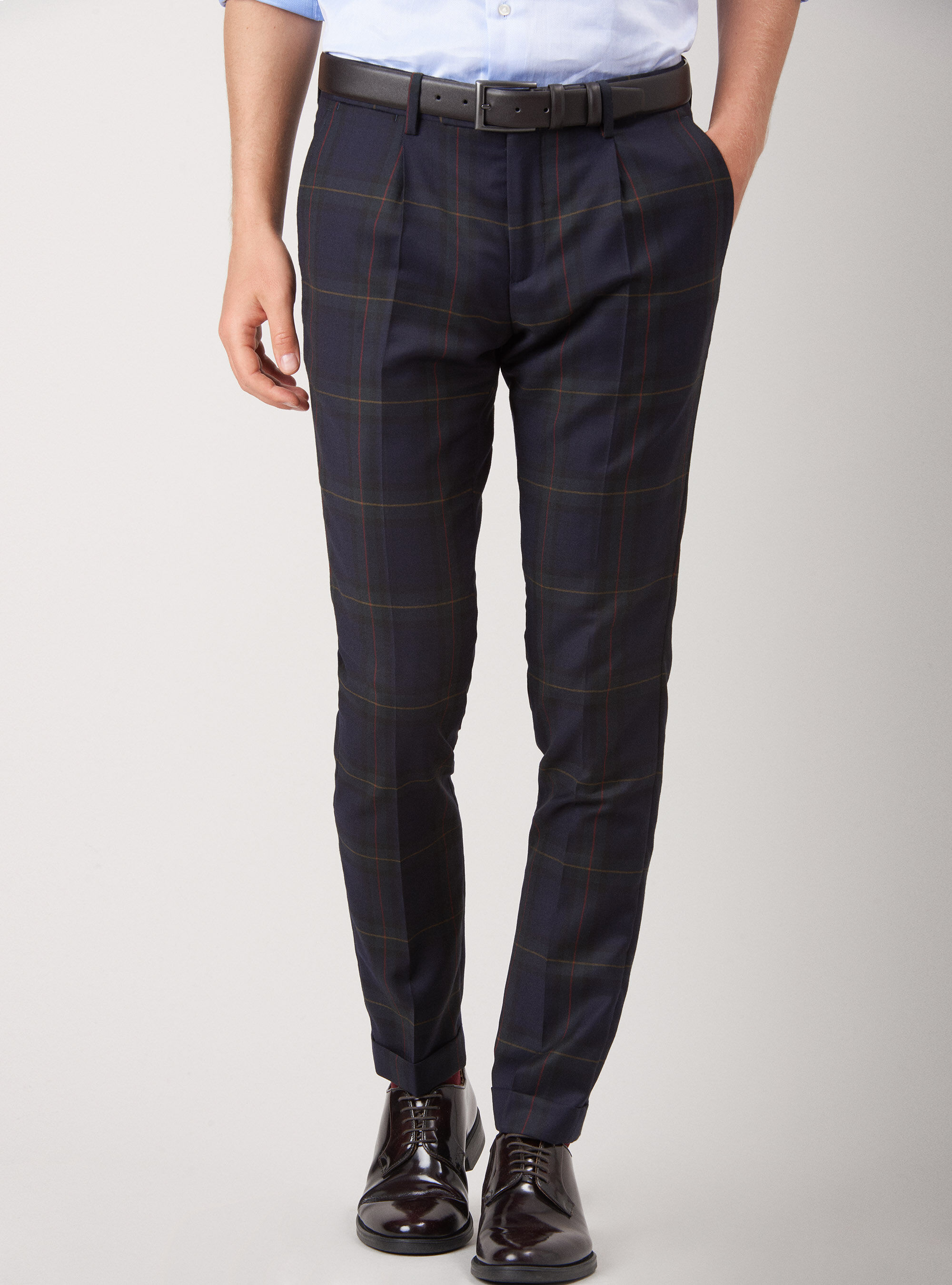 Tartan trousers with wool and cashmere pleats