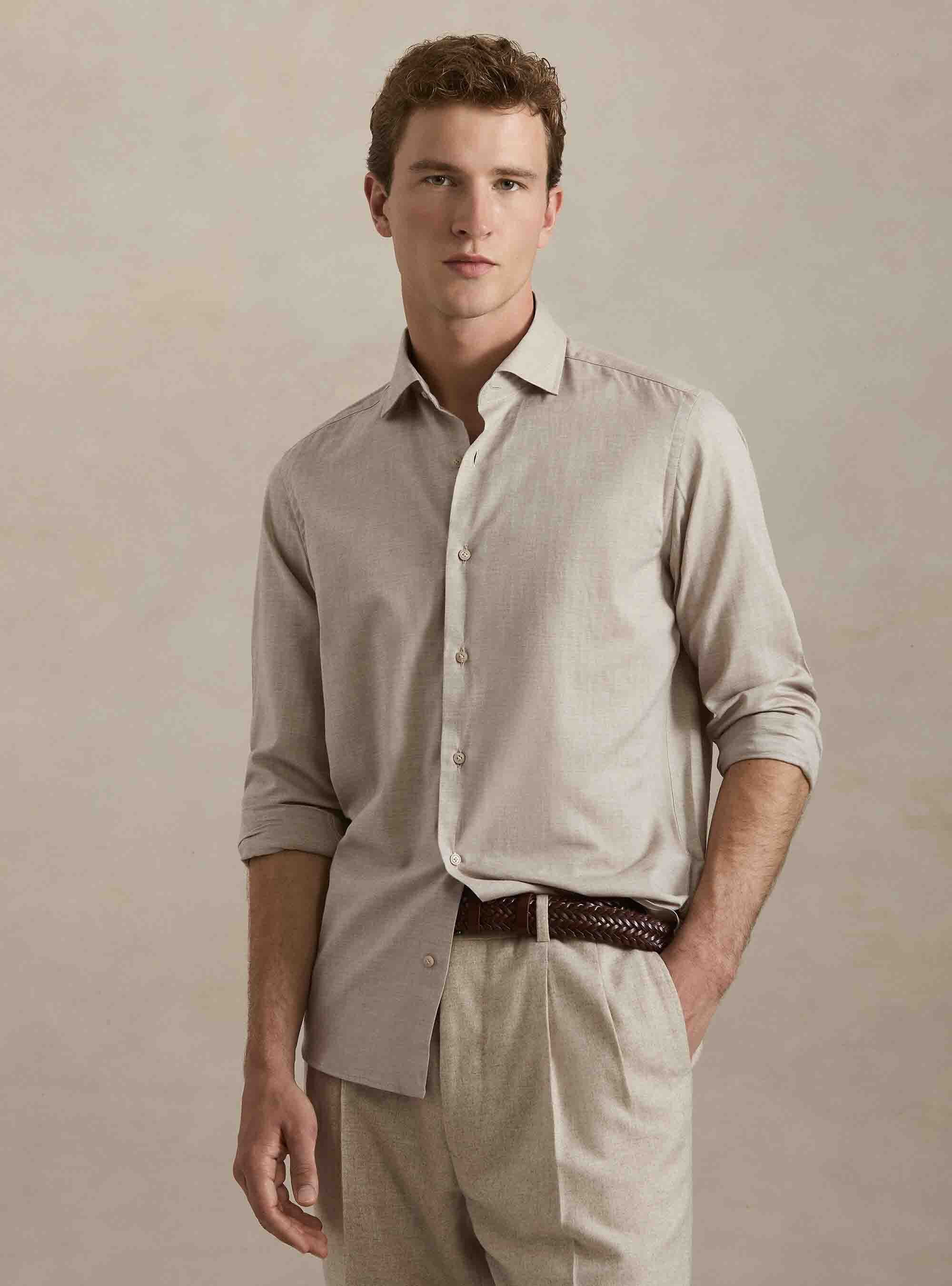 Herringbone cotton flannel shirt