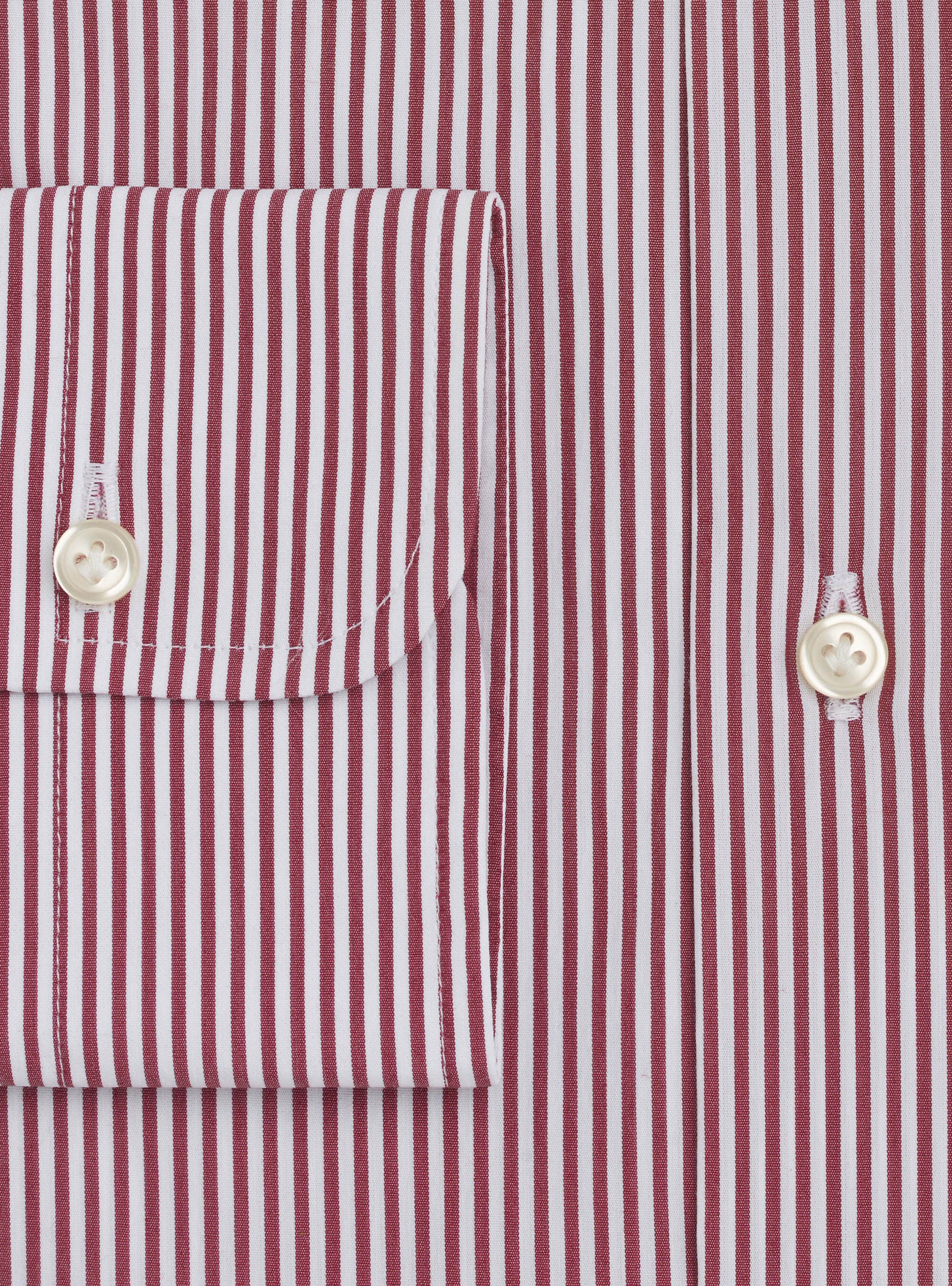 Semi-open french collar shirt in striped stretch cotton poplin, RED