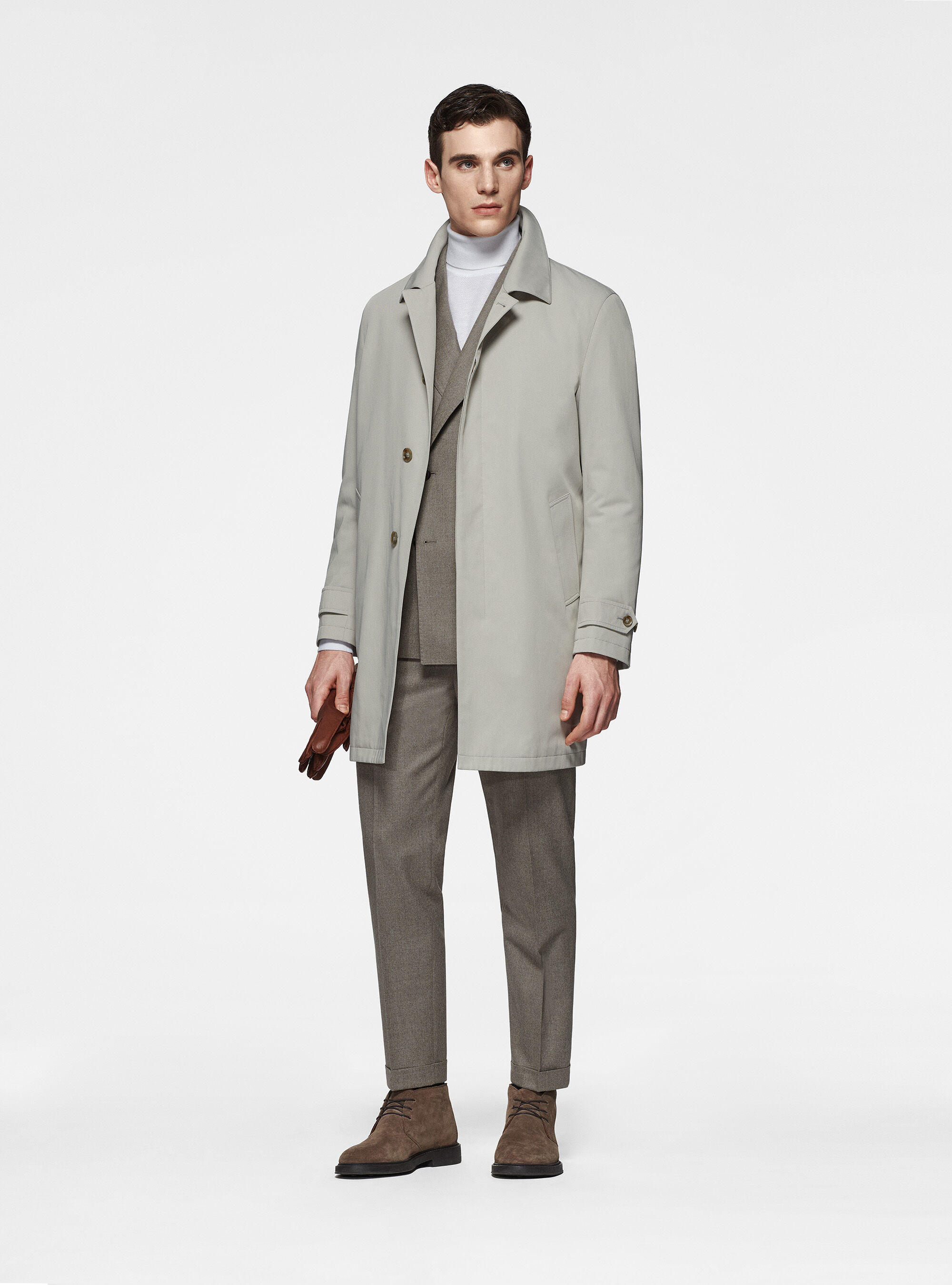 Padded raincoat in technical cotton