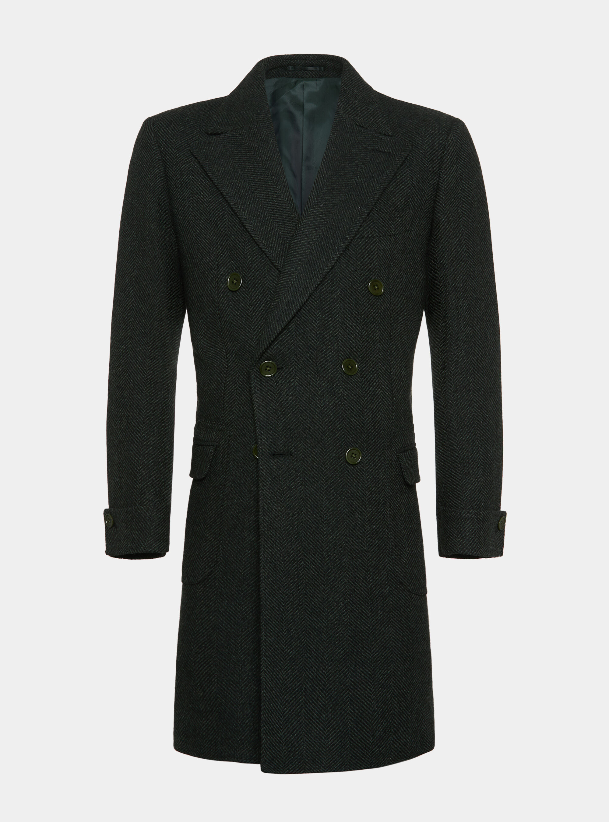 Double-breasted coat in herringbone wool blend