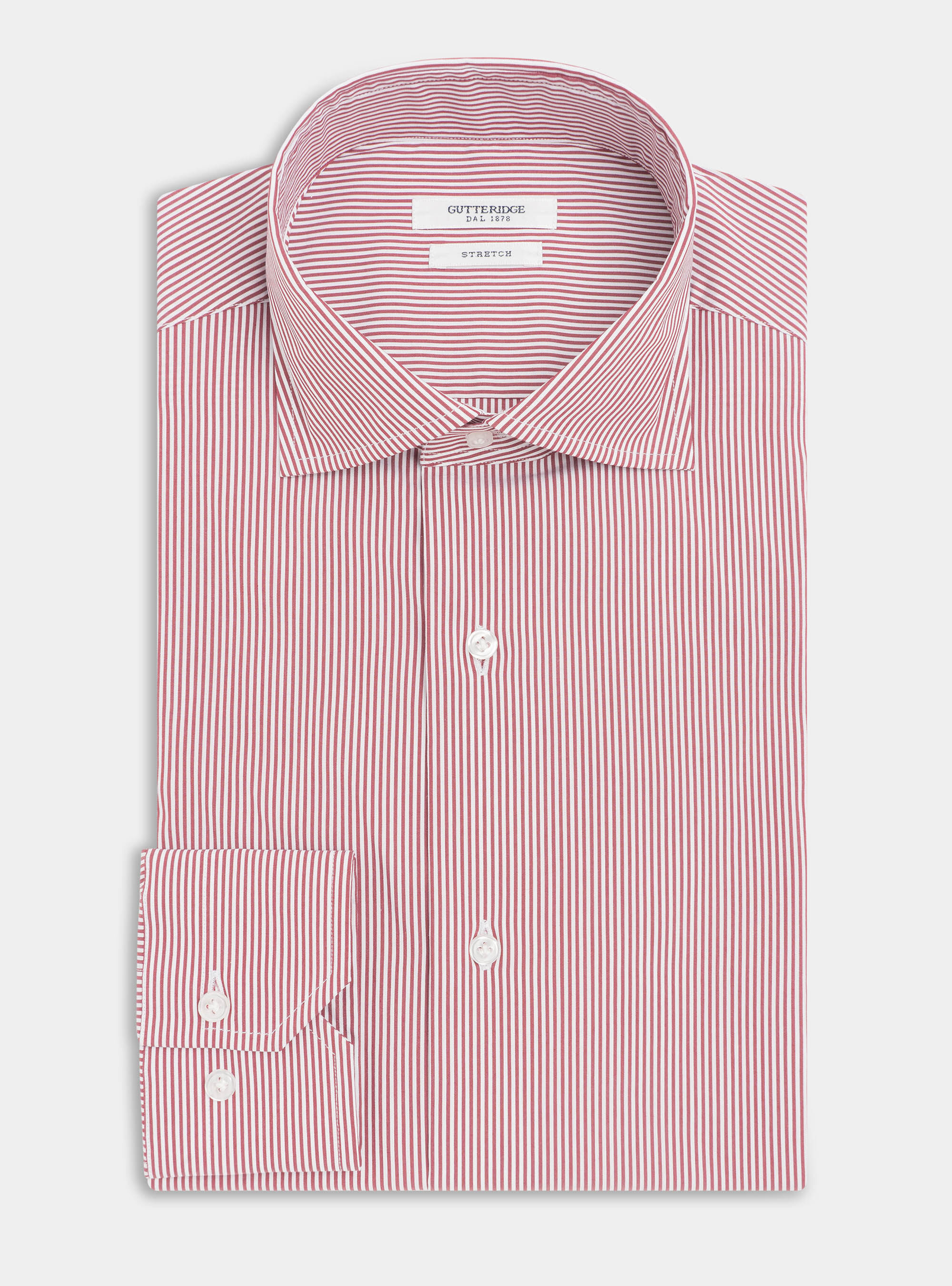 Camicia slim fit in popeline stretch rigato, BORDEAUX