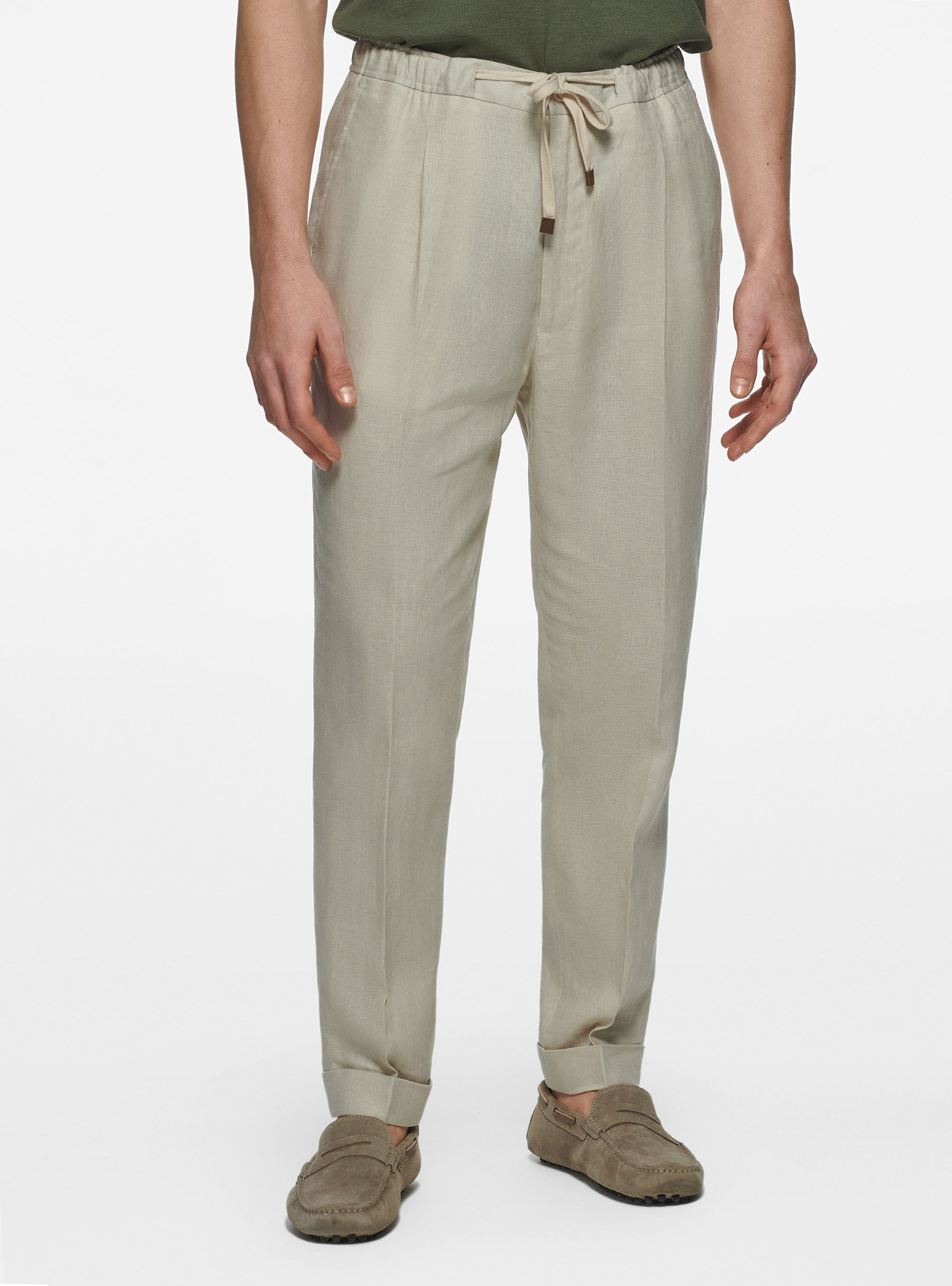 Mens elasticated clearance waist linen trousers