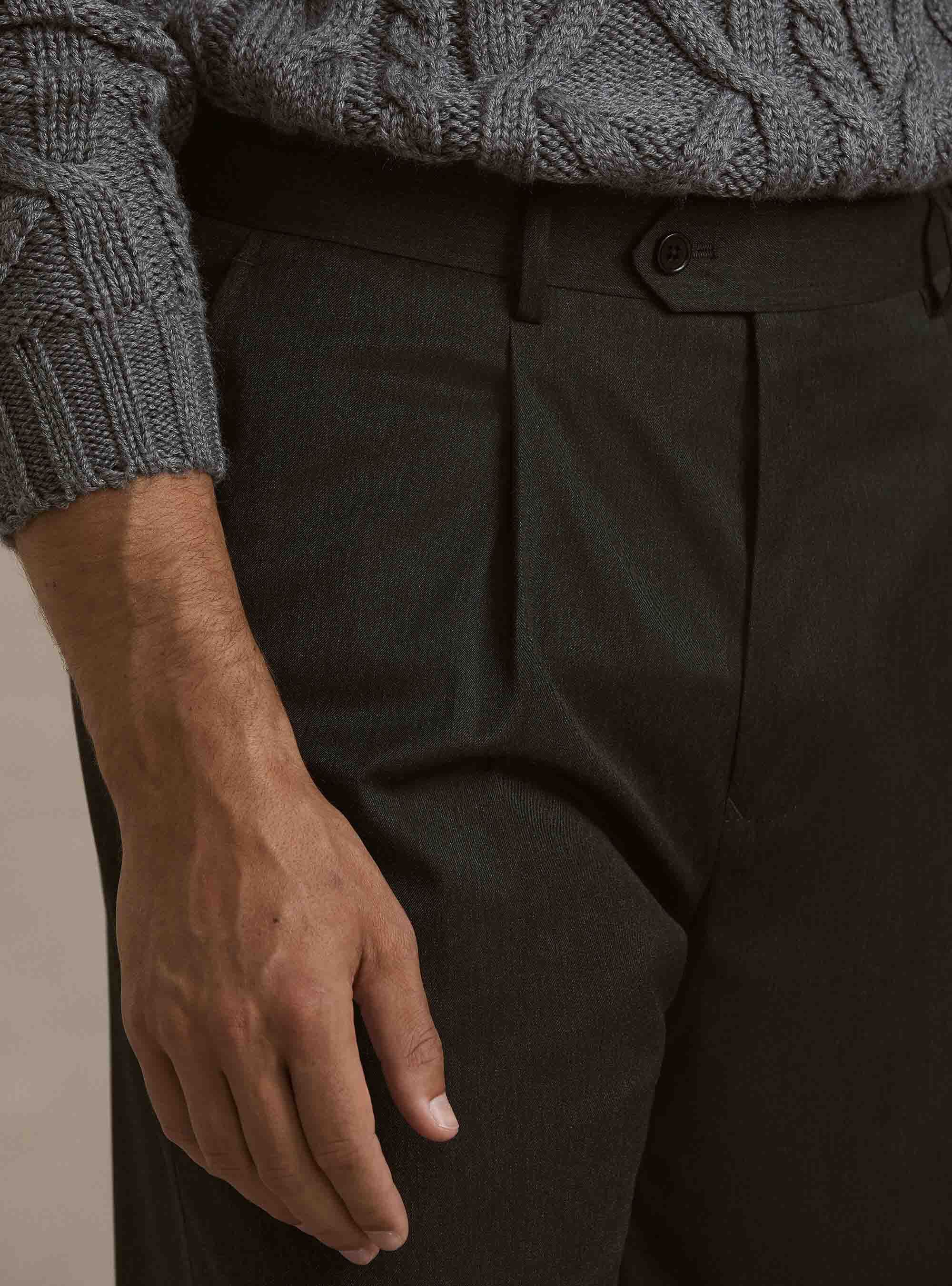 Pantaloni con pince wide leg straight misto poly, GRIS MARENGO