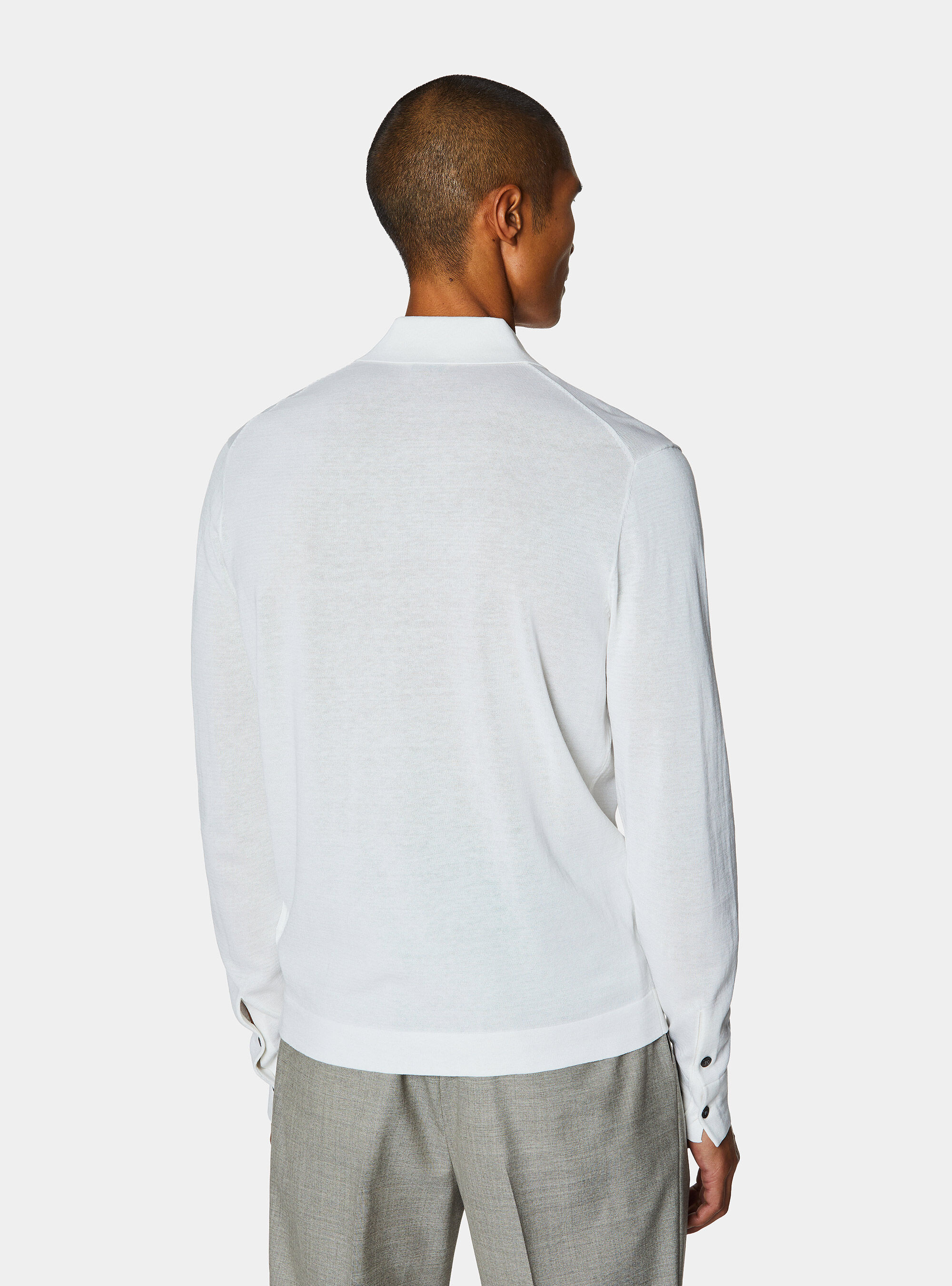 Polo camicia in cotone e seta, BIANCO