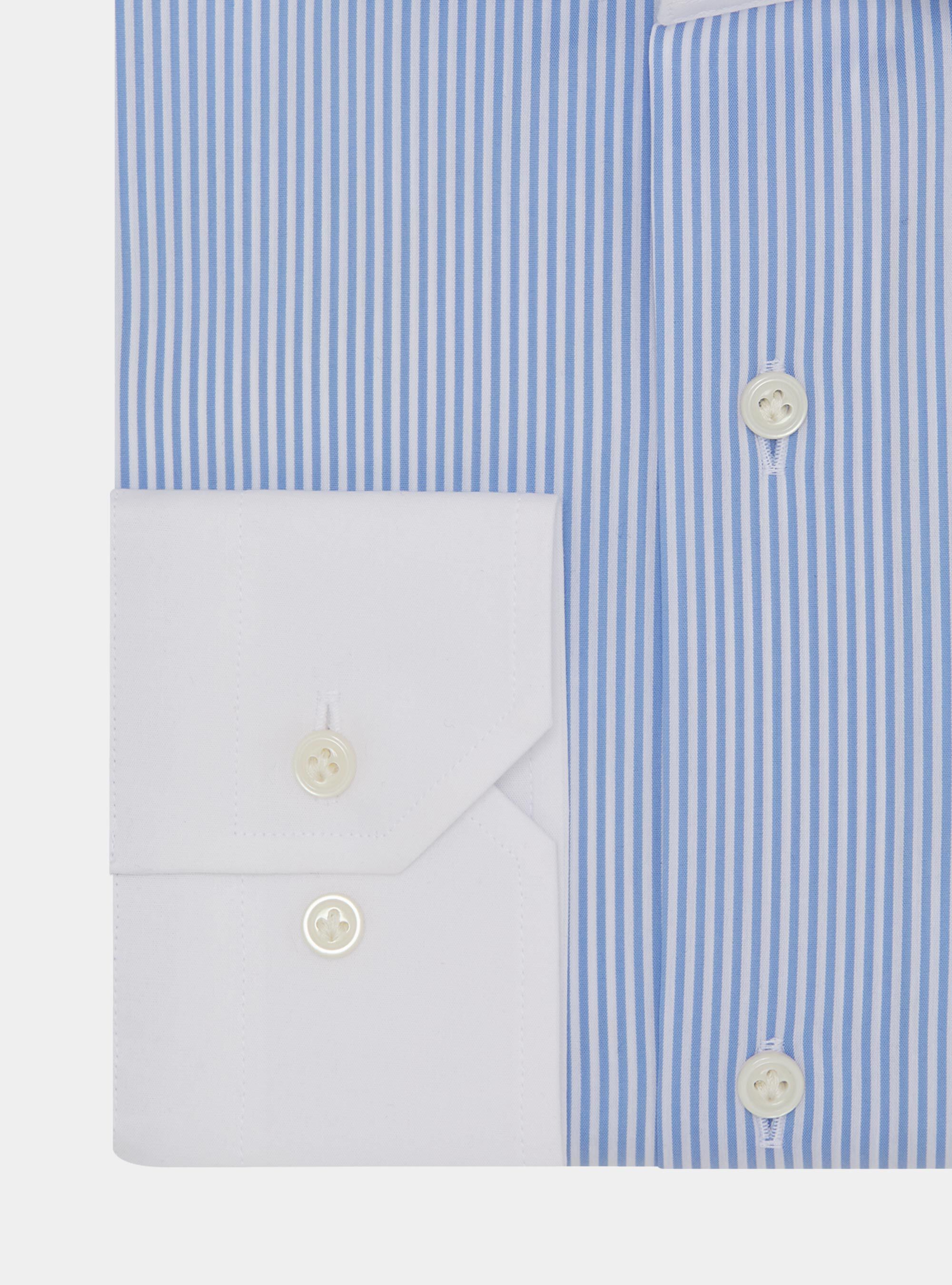 Camicia rigata in popeline stretch con contrasto, AZZURRO