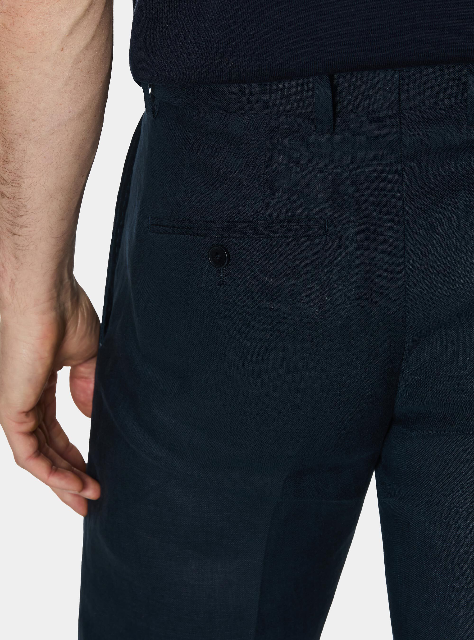 Pure linen suit trousers, NAVY BLUE