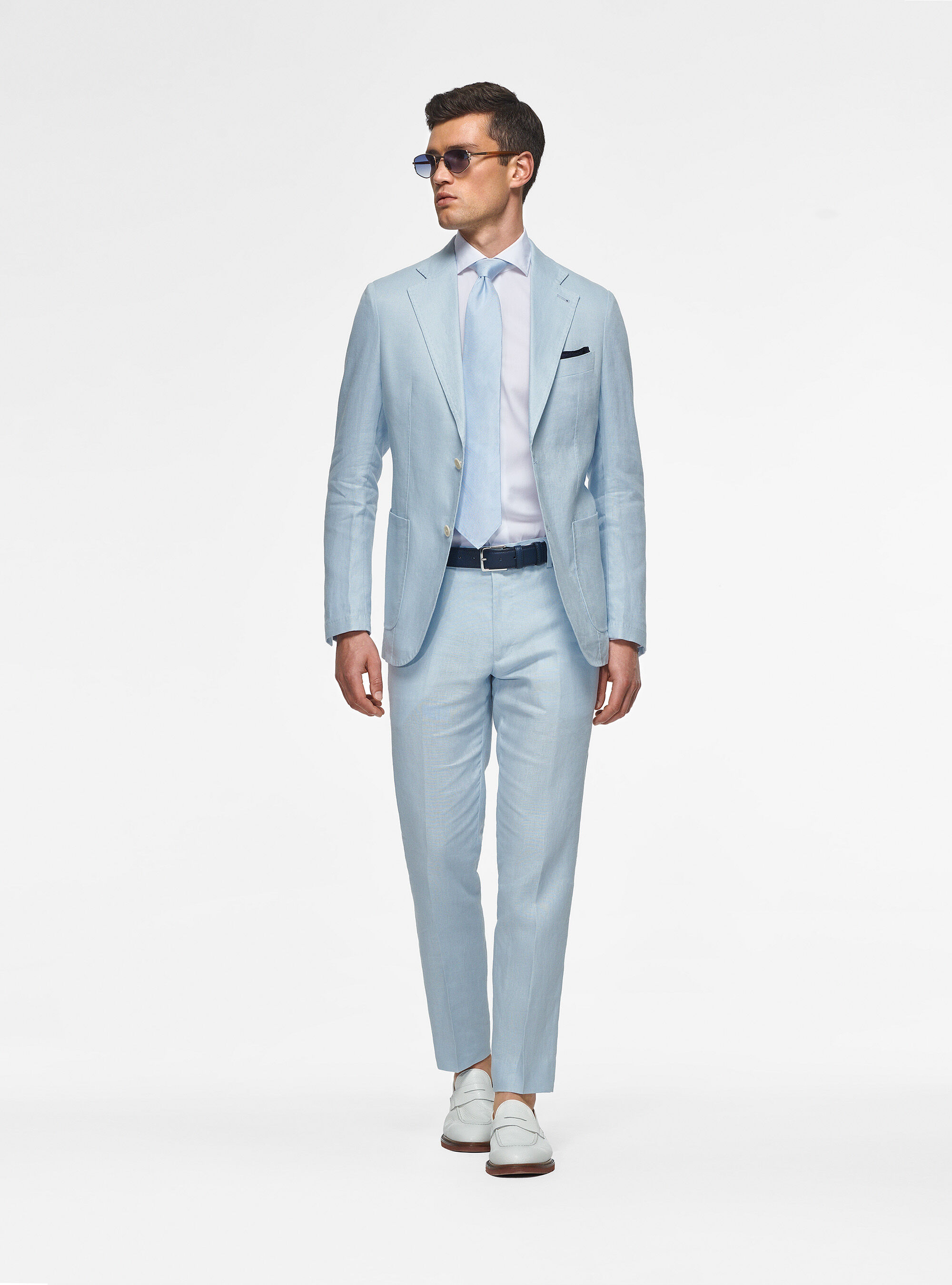 Giacca in puro lino, AZZURRO