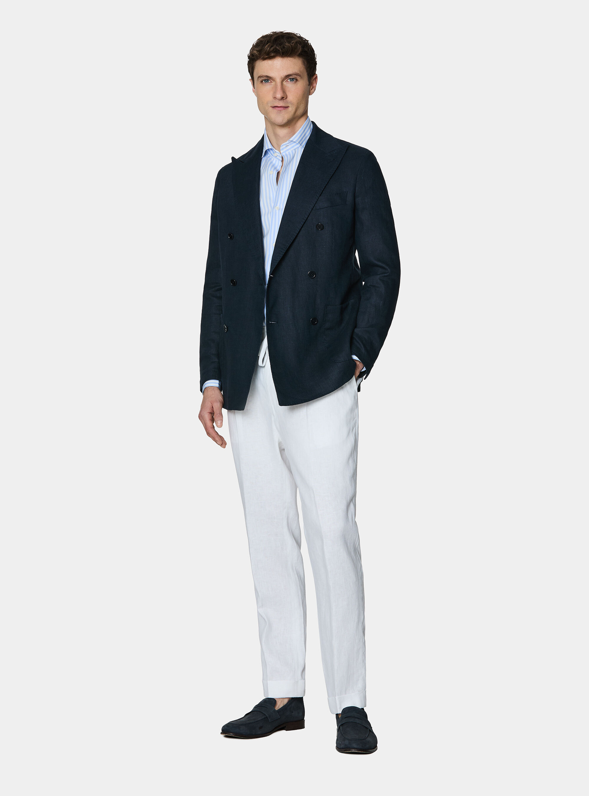Double-breasted blazer in pure linen