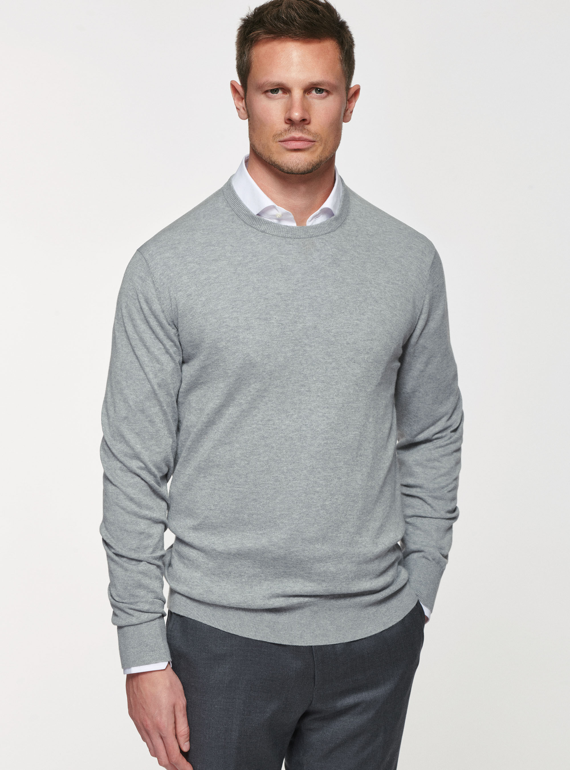 Round neck sweater in cotton silk and cashmere