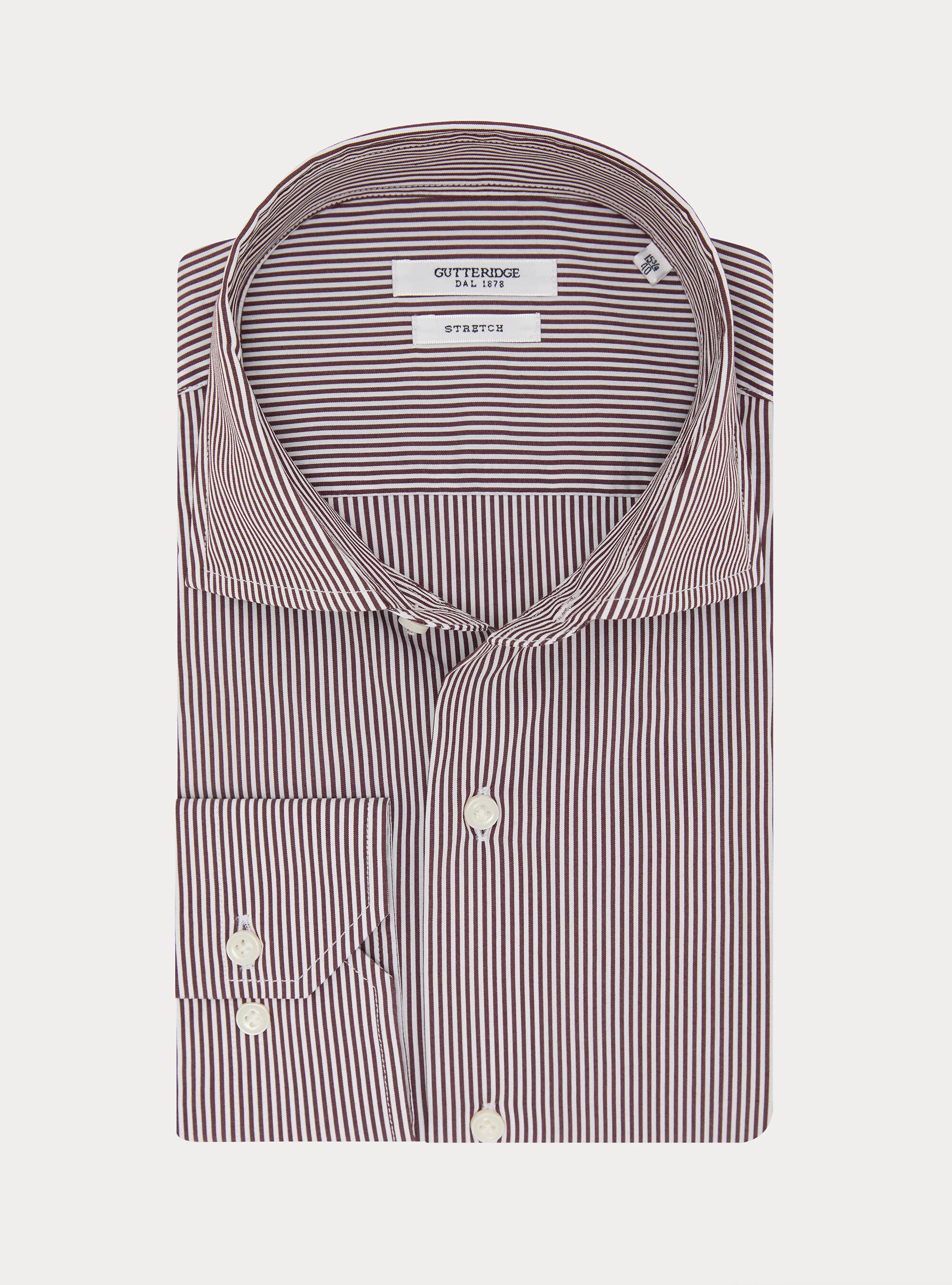 Camisa de rayas de popel&iacute;n de algod&oacute;n el&aacute;stico, BURDEOS