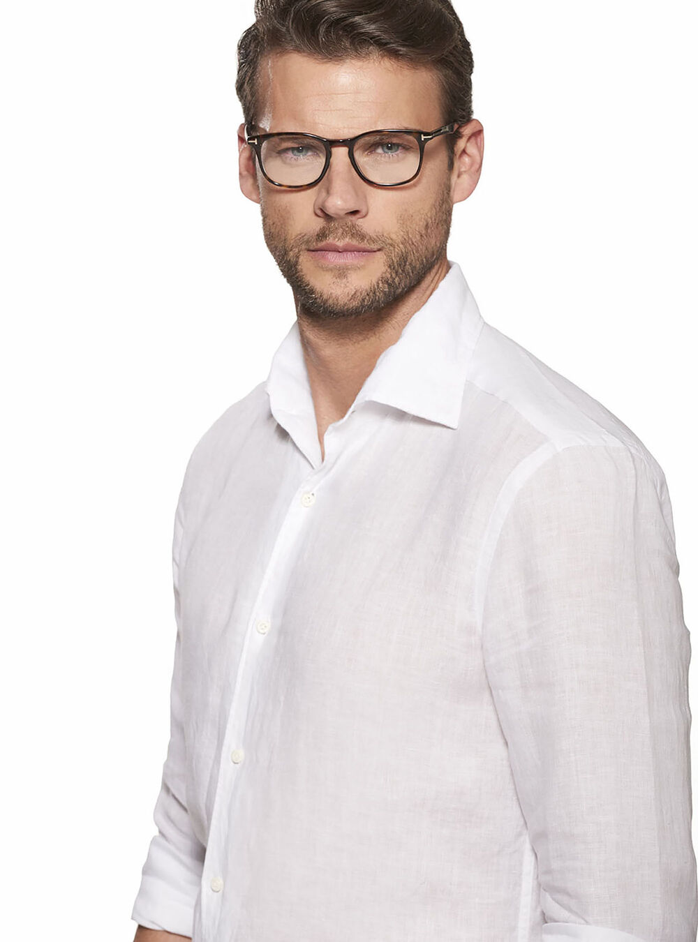 Camisa de cuello italiano en lino delavé Gutteridge CF779GULWS9