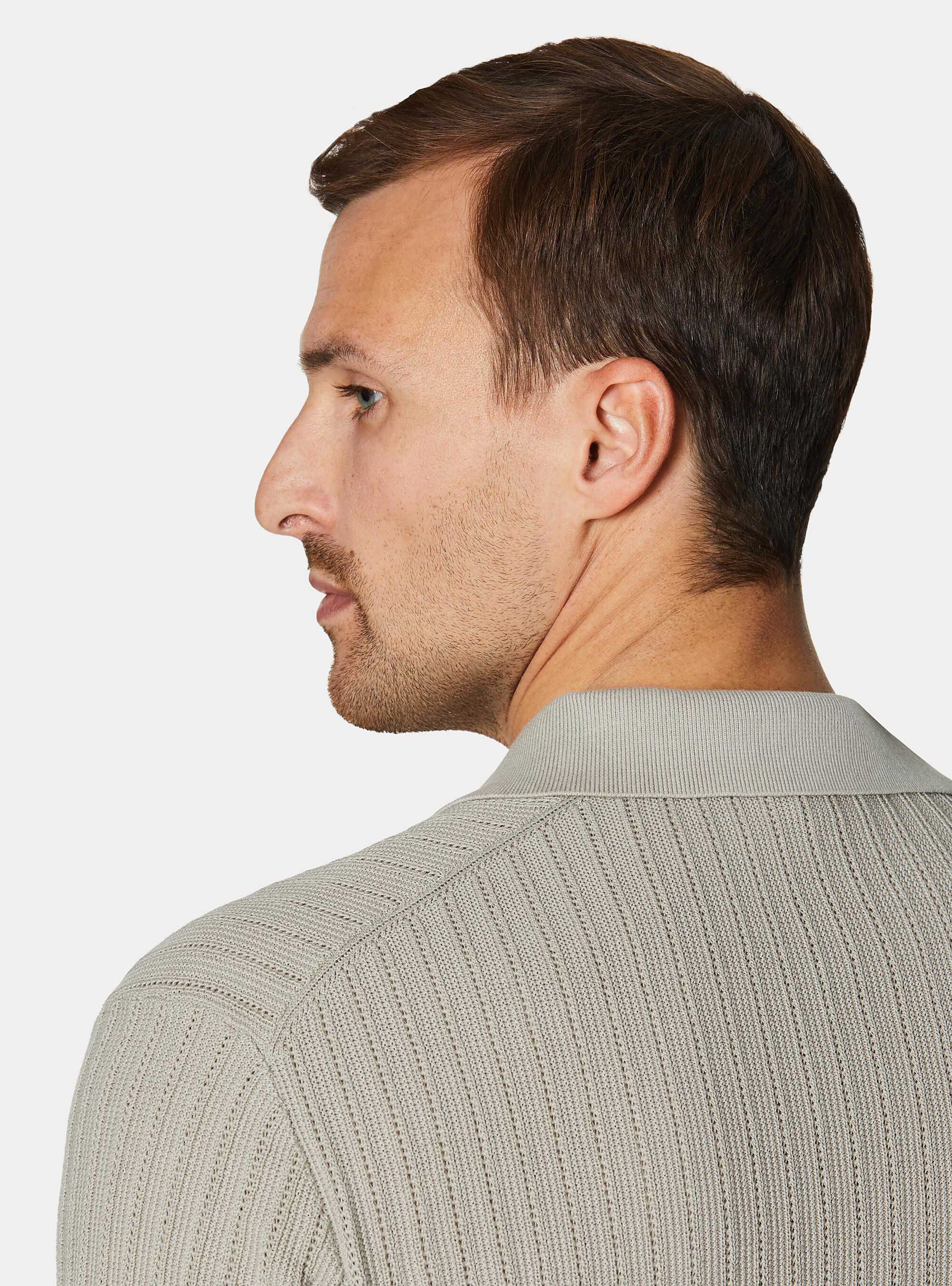 Polo in maglia traforata senza bottoni in cotone extrafine, SABBIA