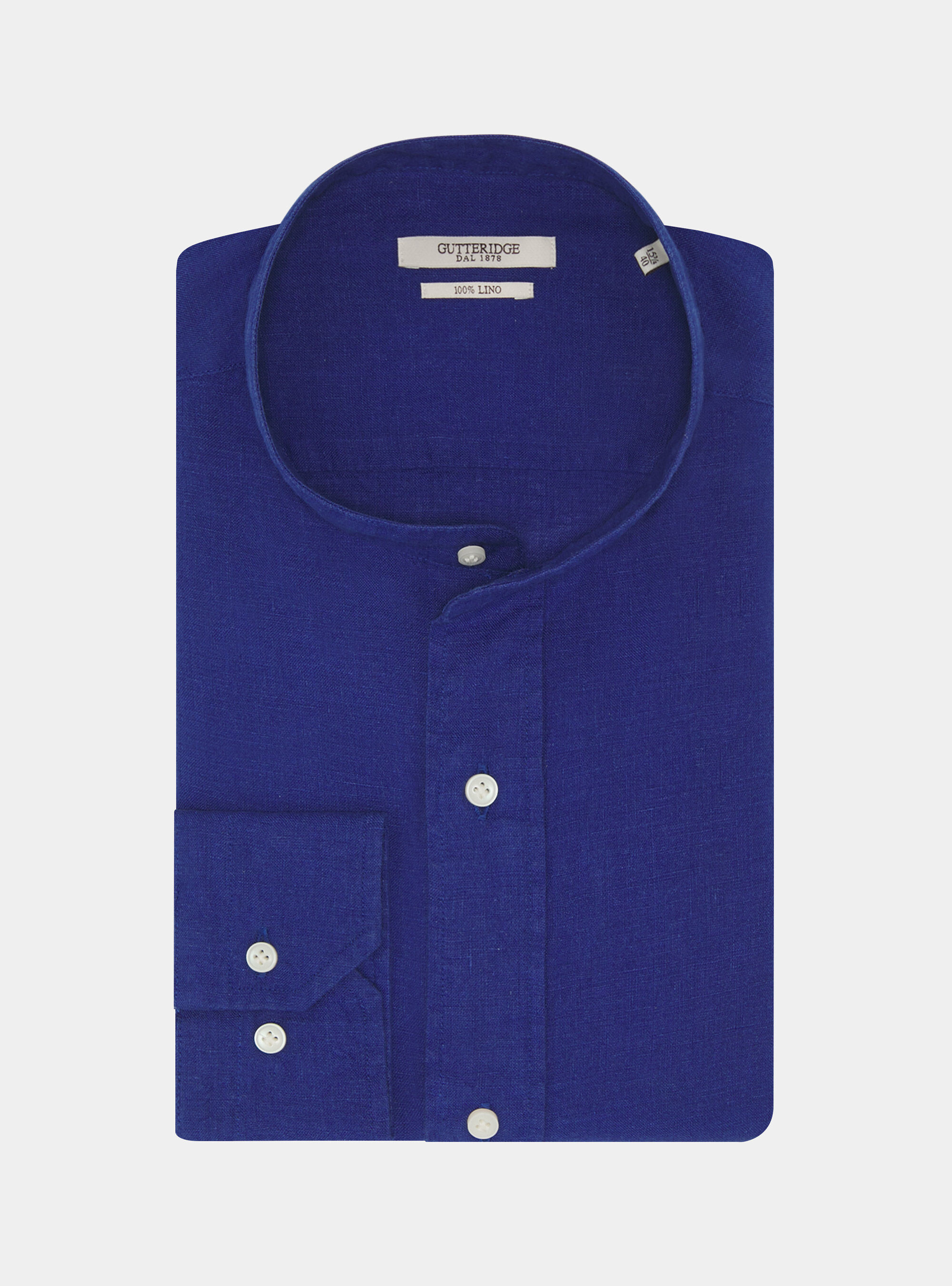 Camisa coreana en puro lino, AZUL MEDIO