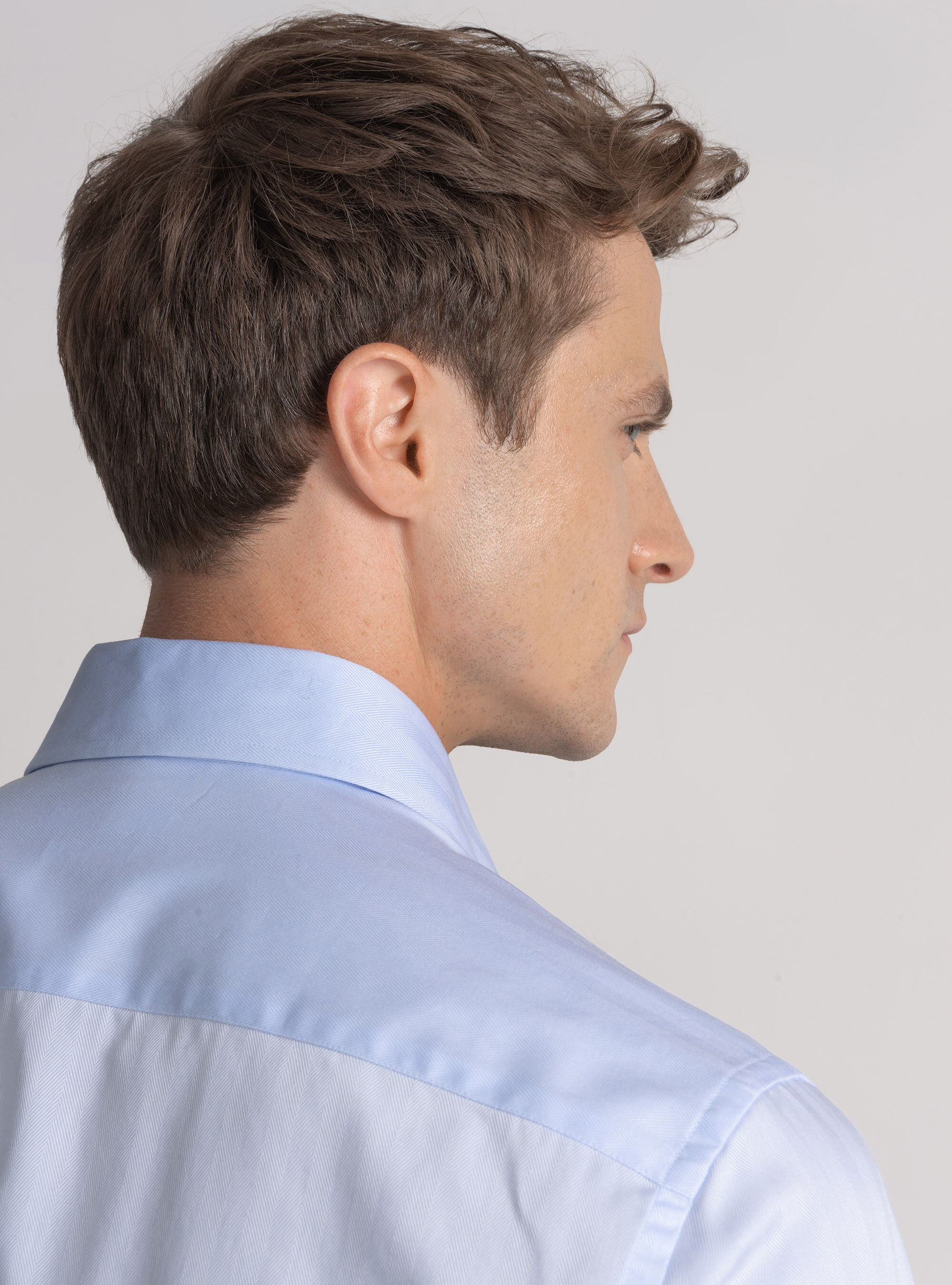 Camicia in twill di cotone spigato, AZZURRO
