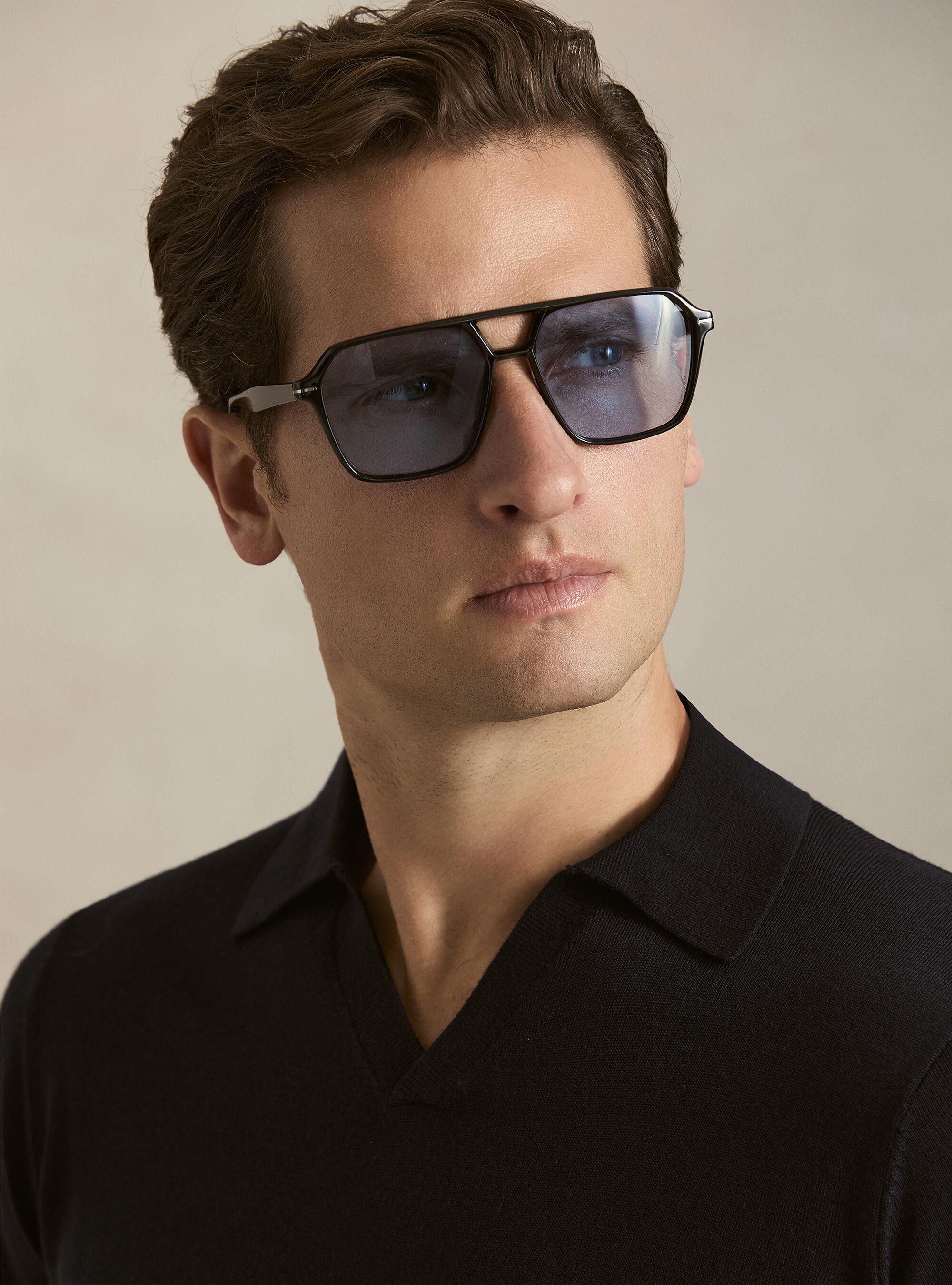 Polo collo senza bottoni in maglia lana merino, BLU NAVY