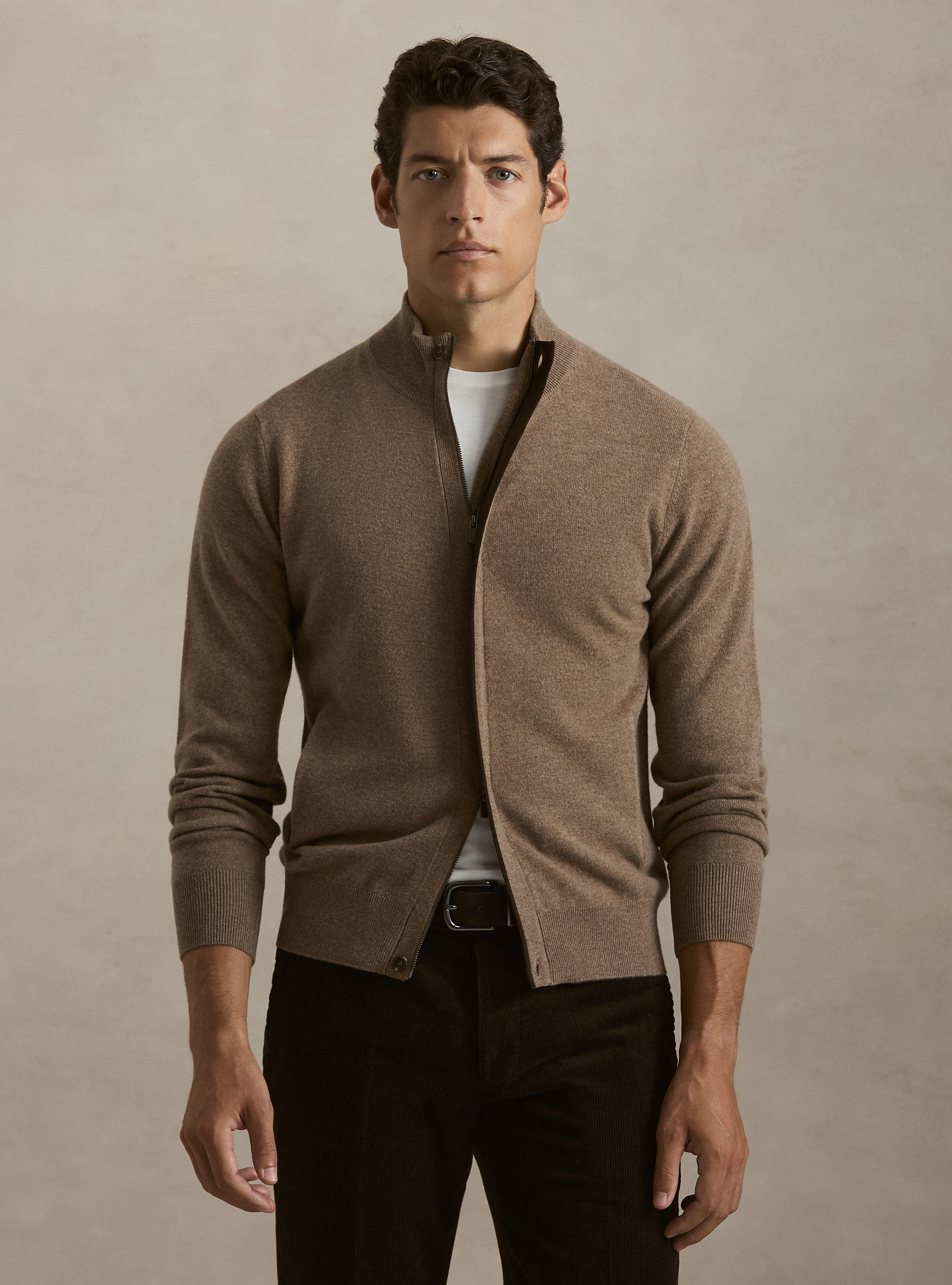 Zip-up cardigan in lambswool and cashmere blend