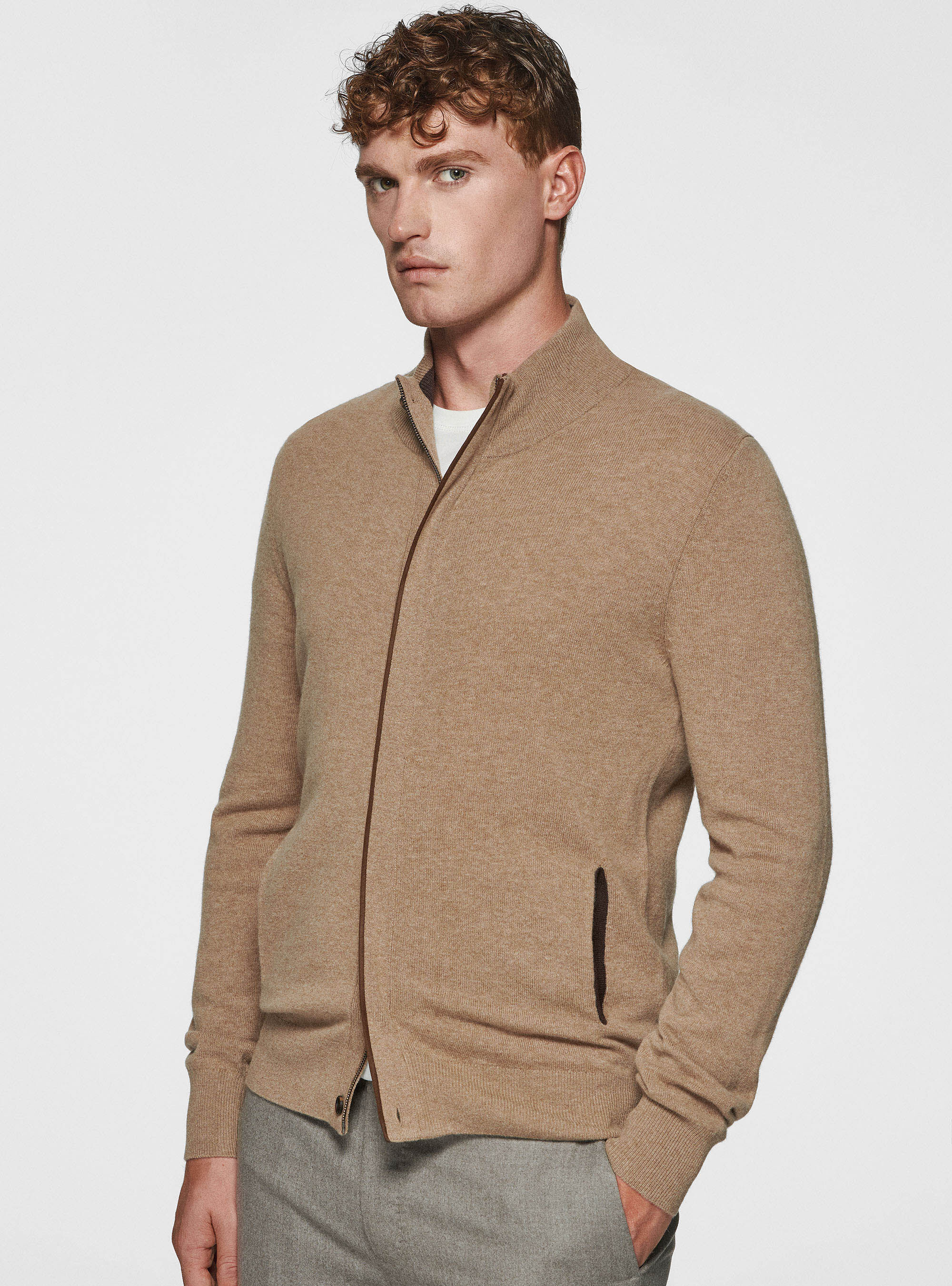 Cardigan in maglia con zip in lana lambswool e cashmere
