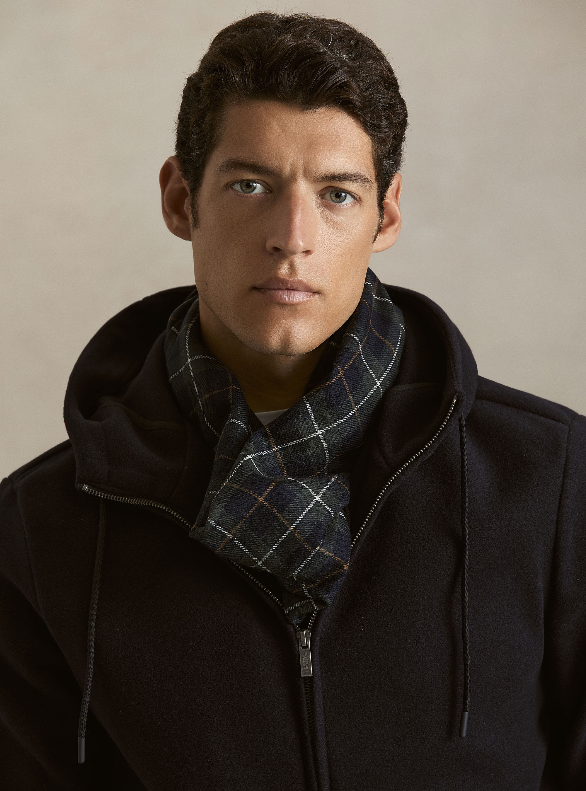 Giubbino in panno stretch con cappuccio, BLU NAVY