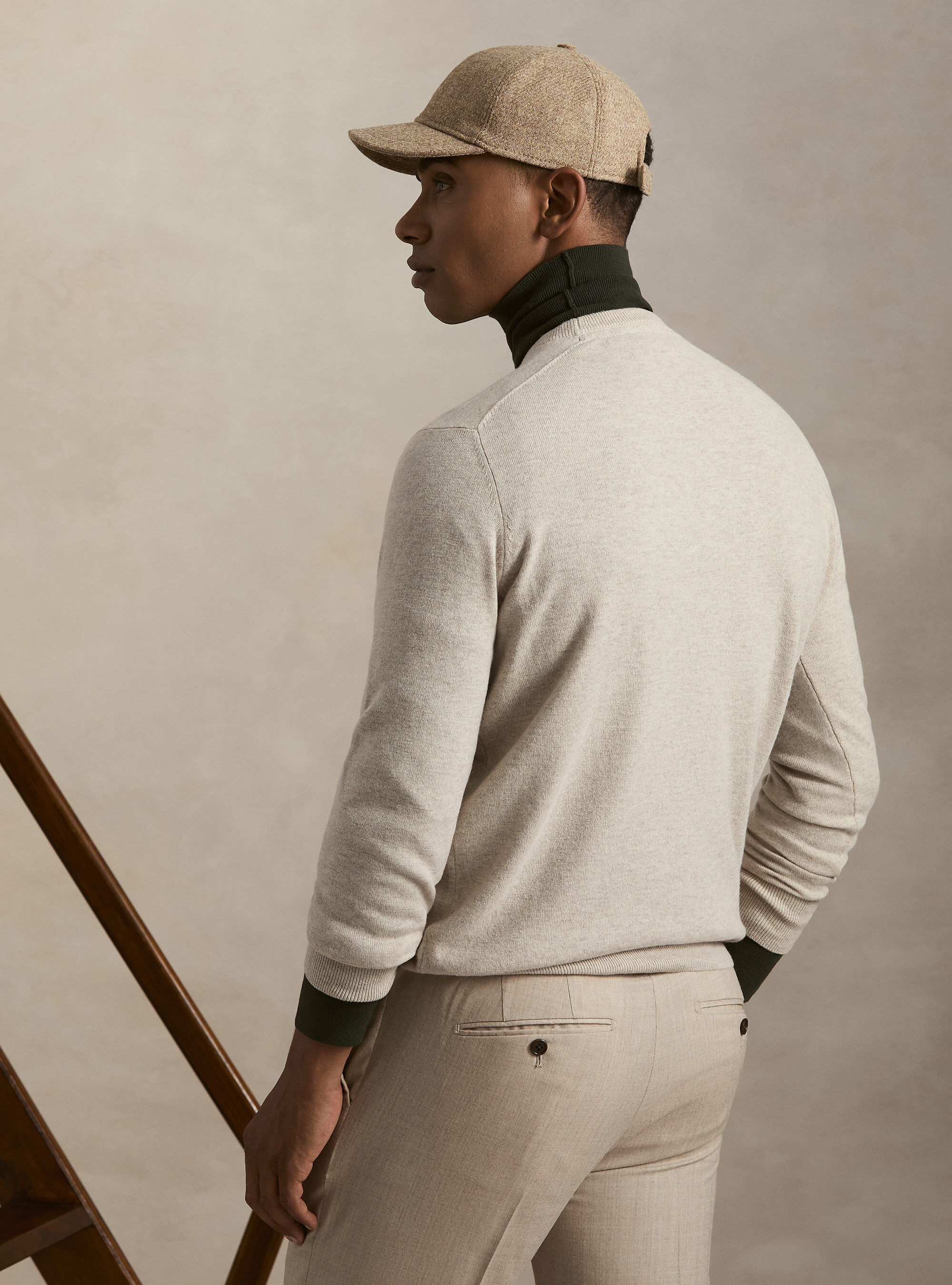 Girocollo in maglia in lana poliammide cashmere, ECRU