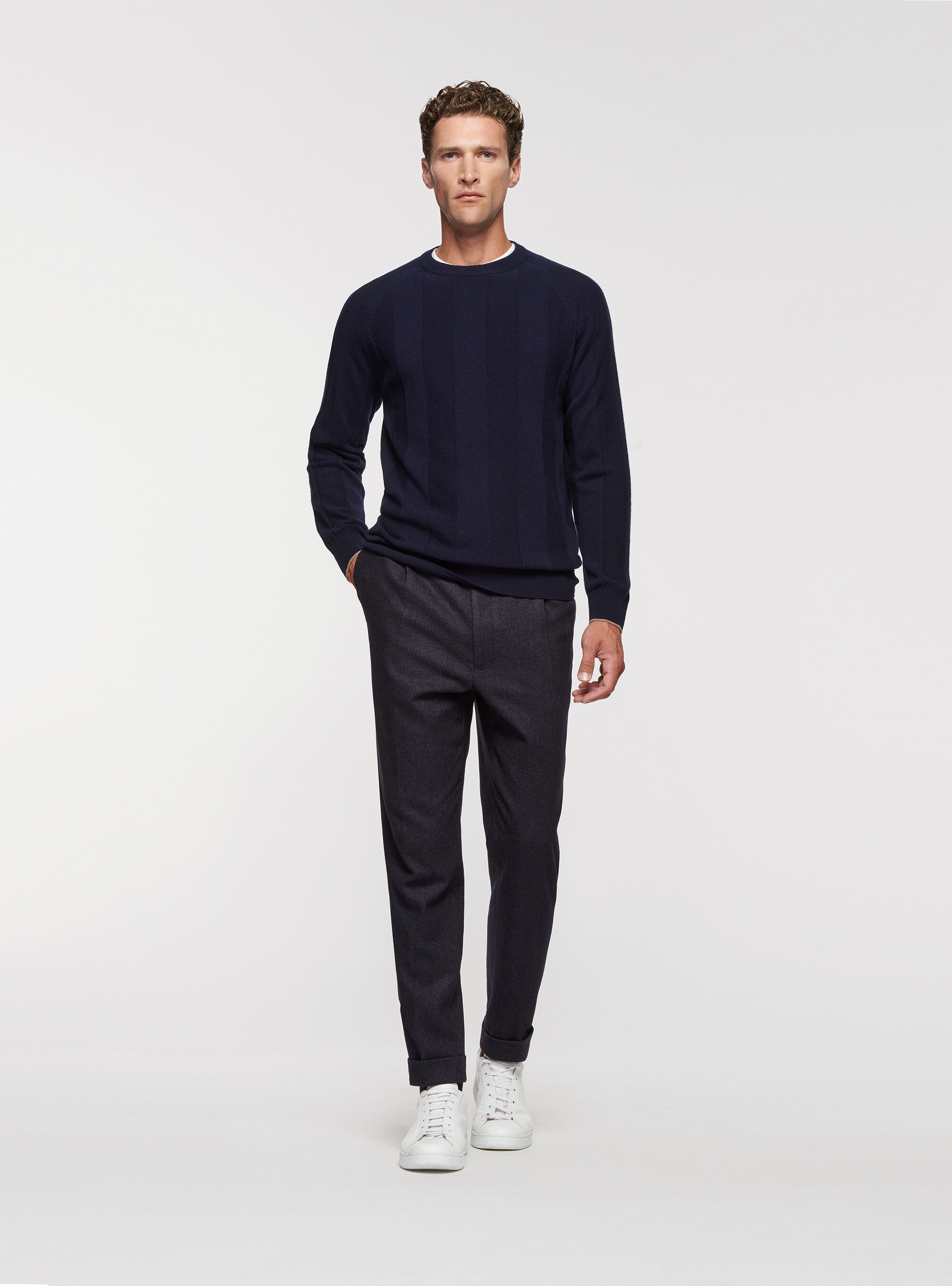 Black jumper clearance blue trousers