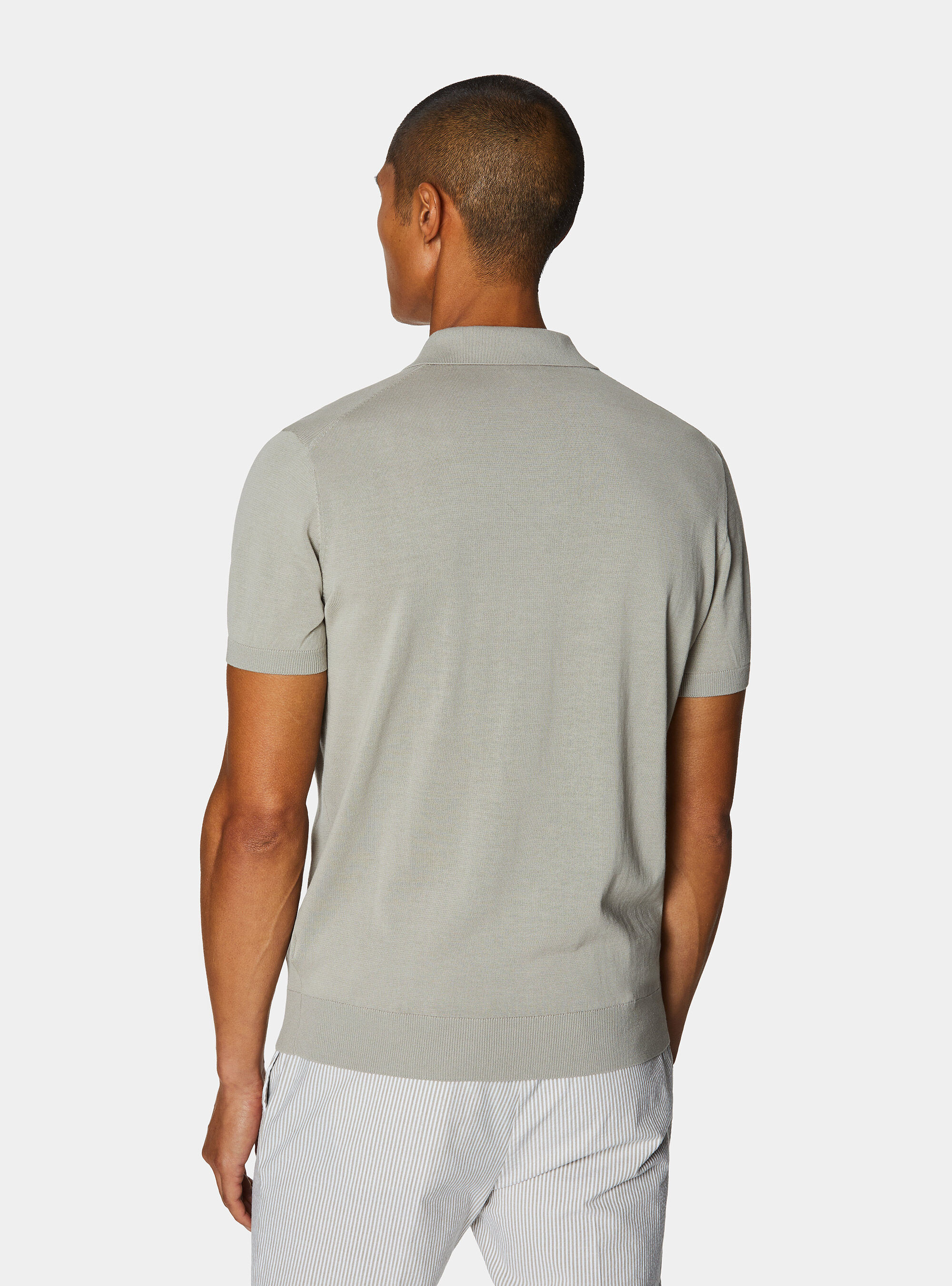 Polo tricot&eacute; sans boutons en coton extra-fin, SABLE