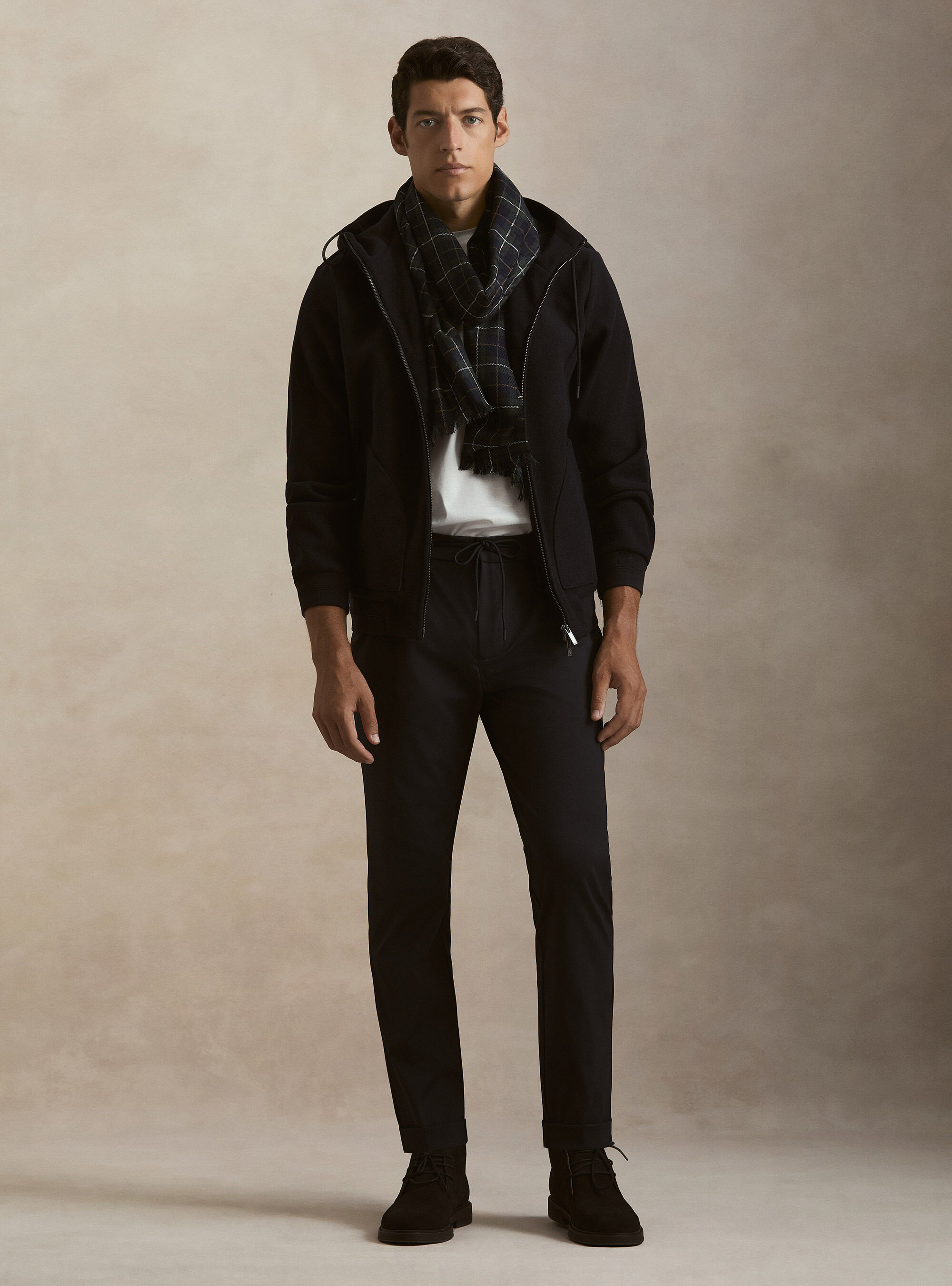 Giubbino in panno stretch con cappuccio, BLU NAVY