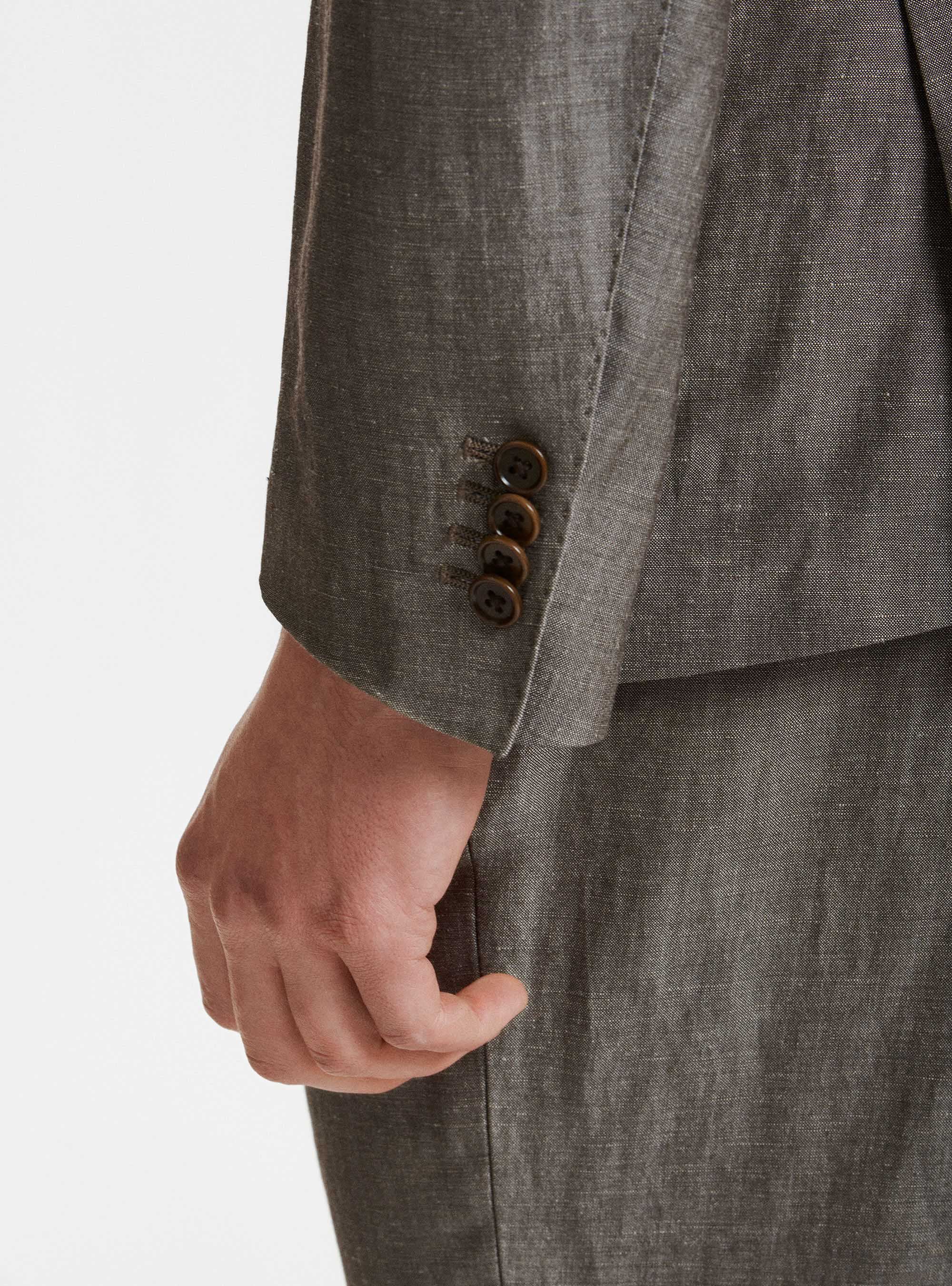 Giacca per abito doppiopetto in lino e lana Zignone, FANGO