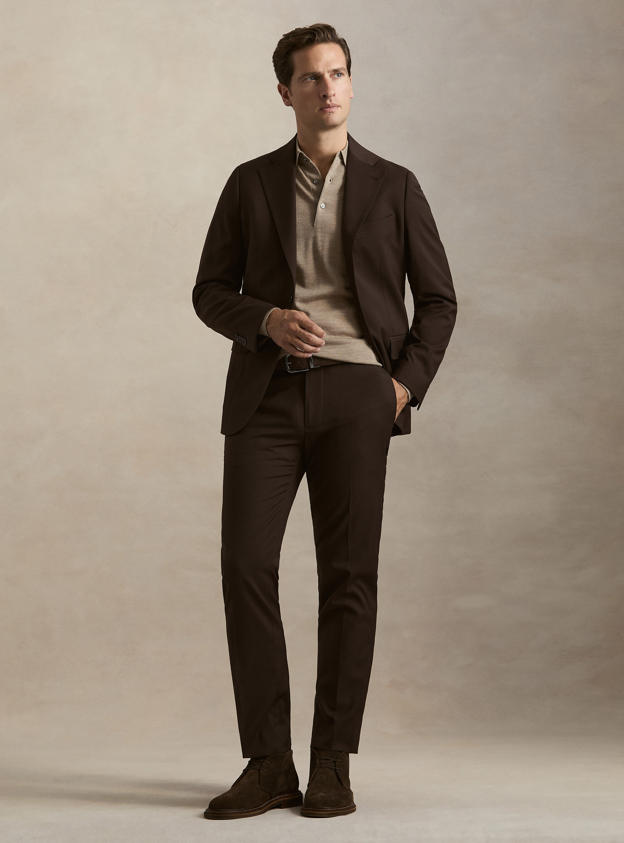 Slim fit classic suit trousers, BROWN