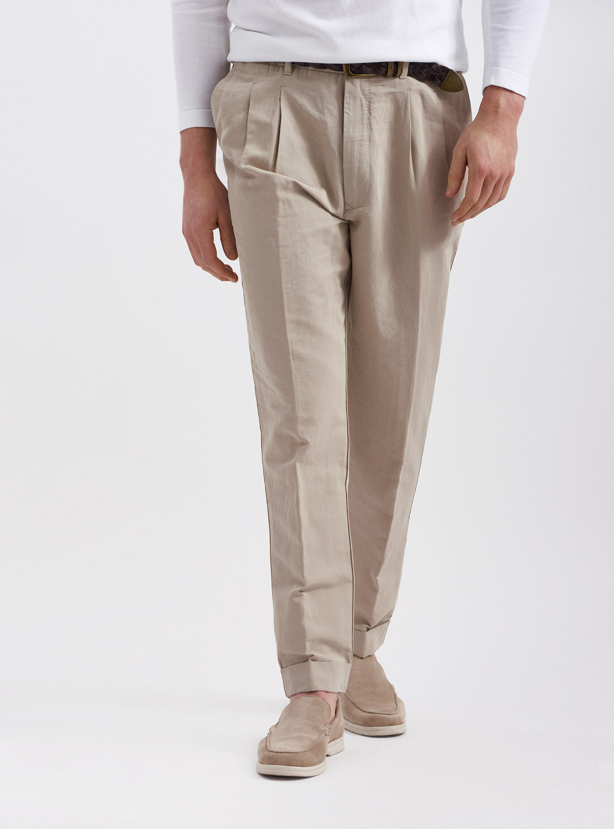 Cotton Office Wear Mens Pleated Trousers