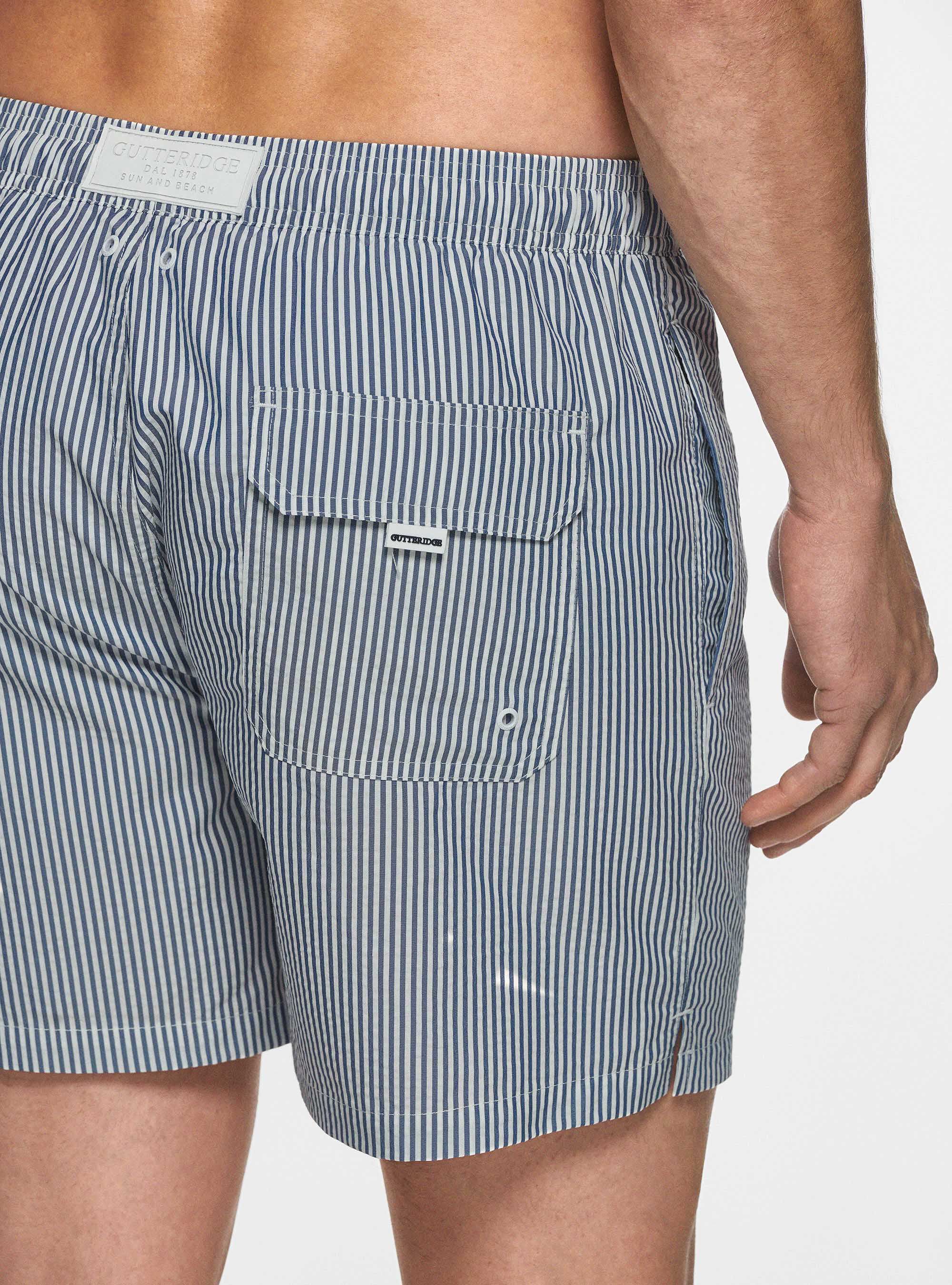 Costume da bagno in seersucker rigato, BLU