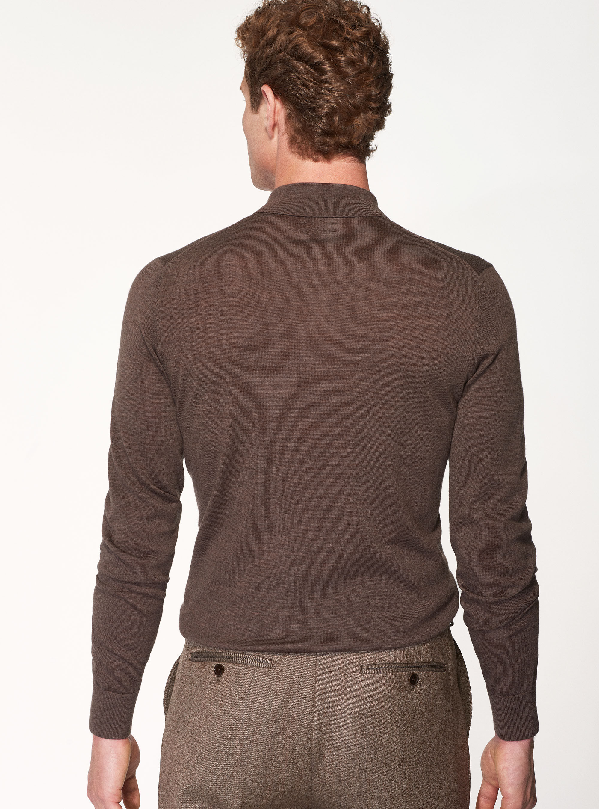 Knitted polo shirt in pure extra-fine merino wool, MUD