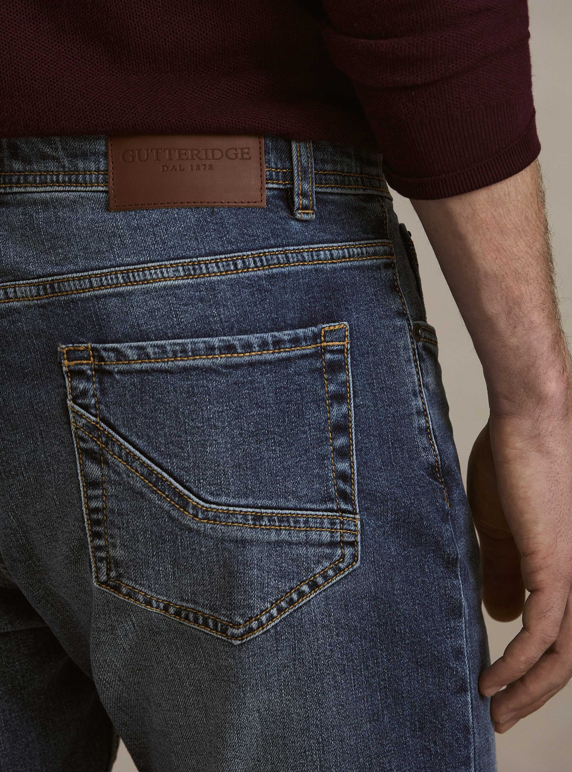 Stretch cotton denim, NAVY BLUE
