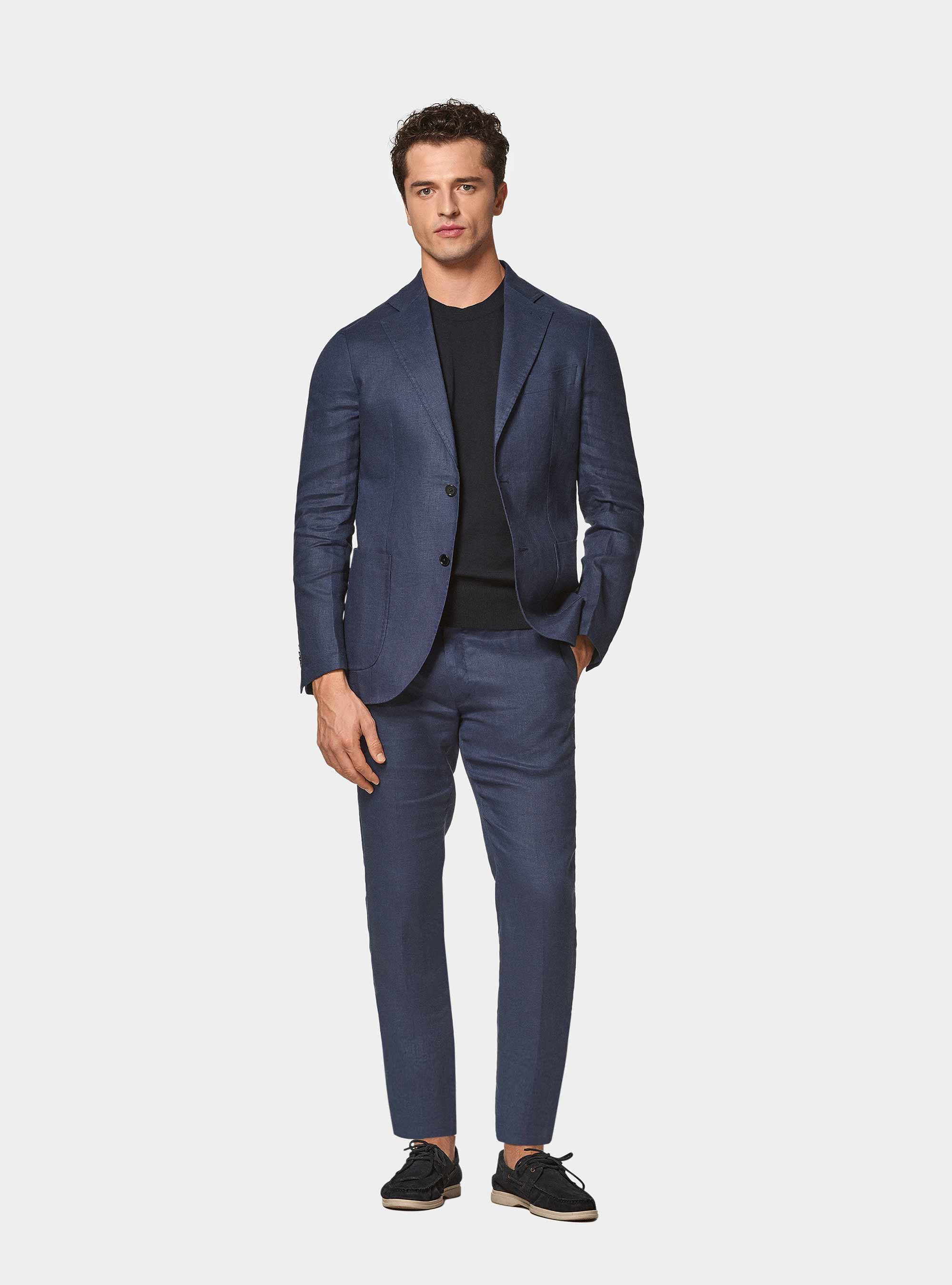 Pantaloni abito in puro lino, BLU