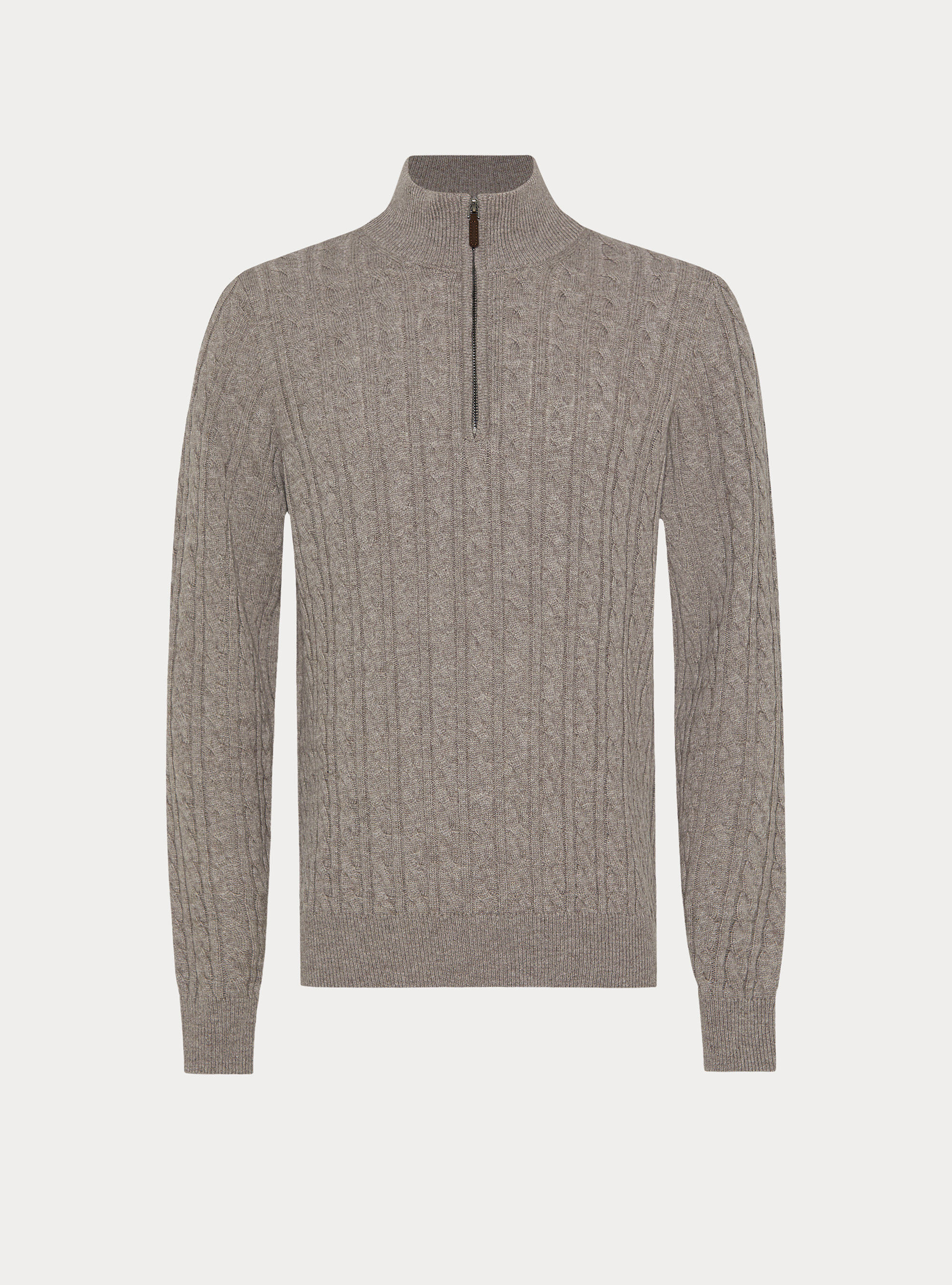 Maglia collo mock con trecca in misto lana, TORTORA 0542C