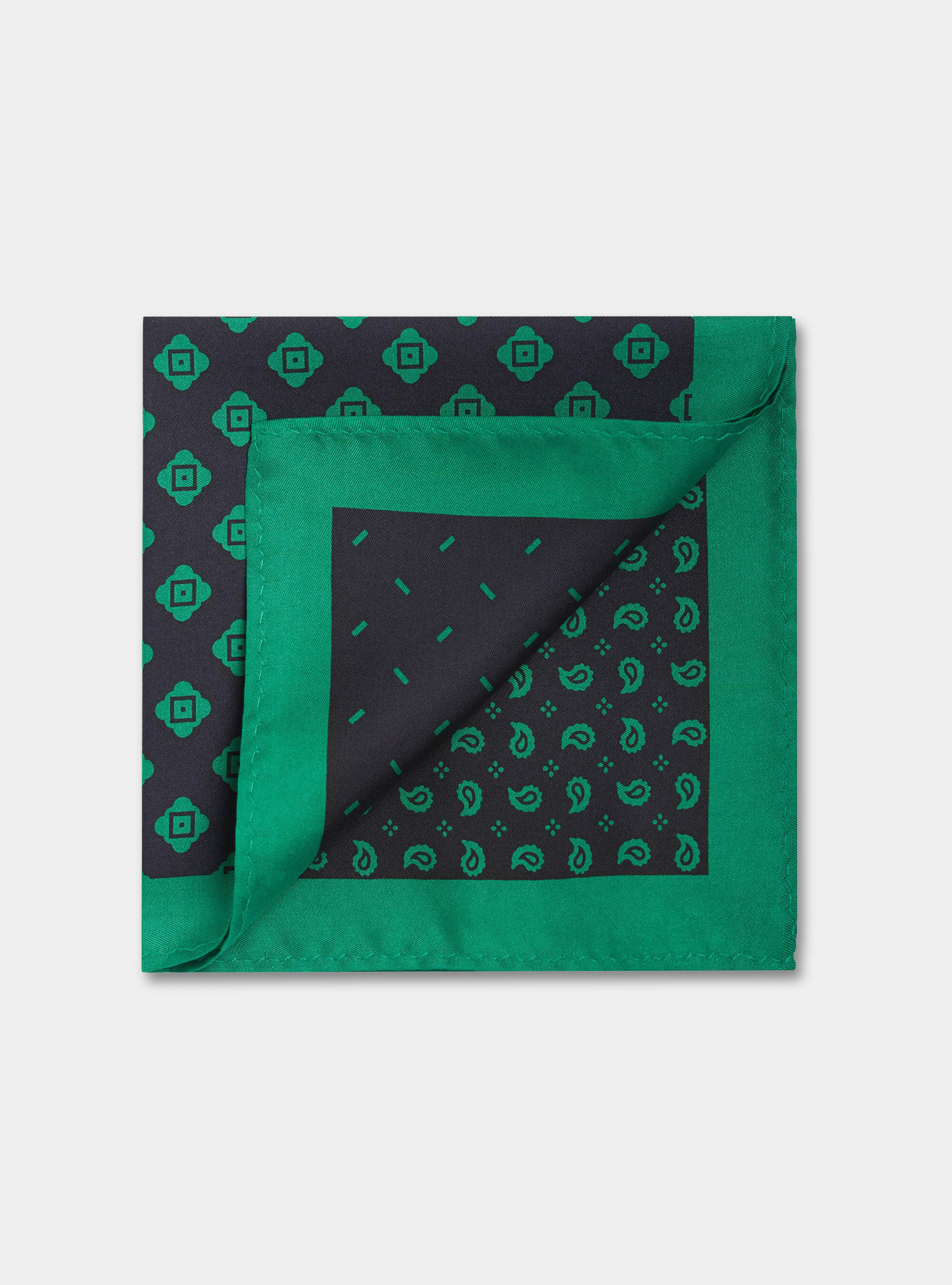 Pochette en soie imprim&eacute;e double face, VERT