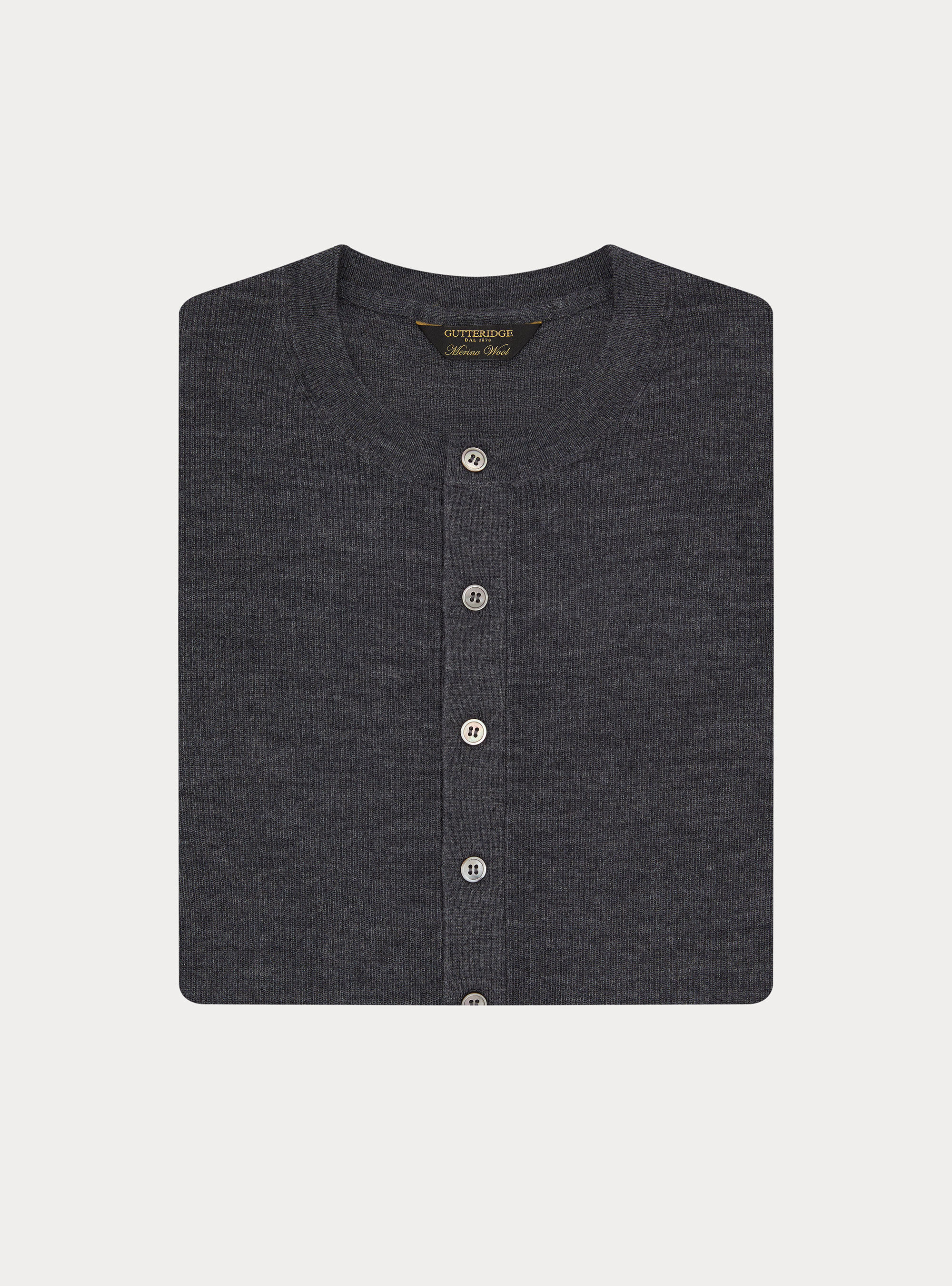 Ribbed wool Henley shirt, ASPHALT GREY