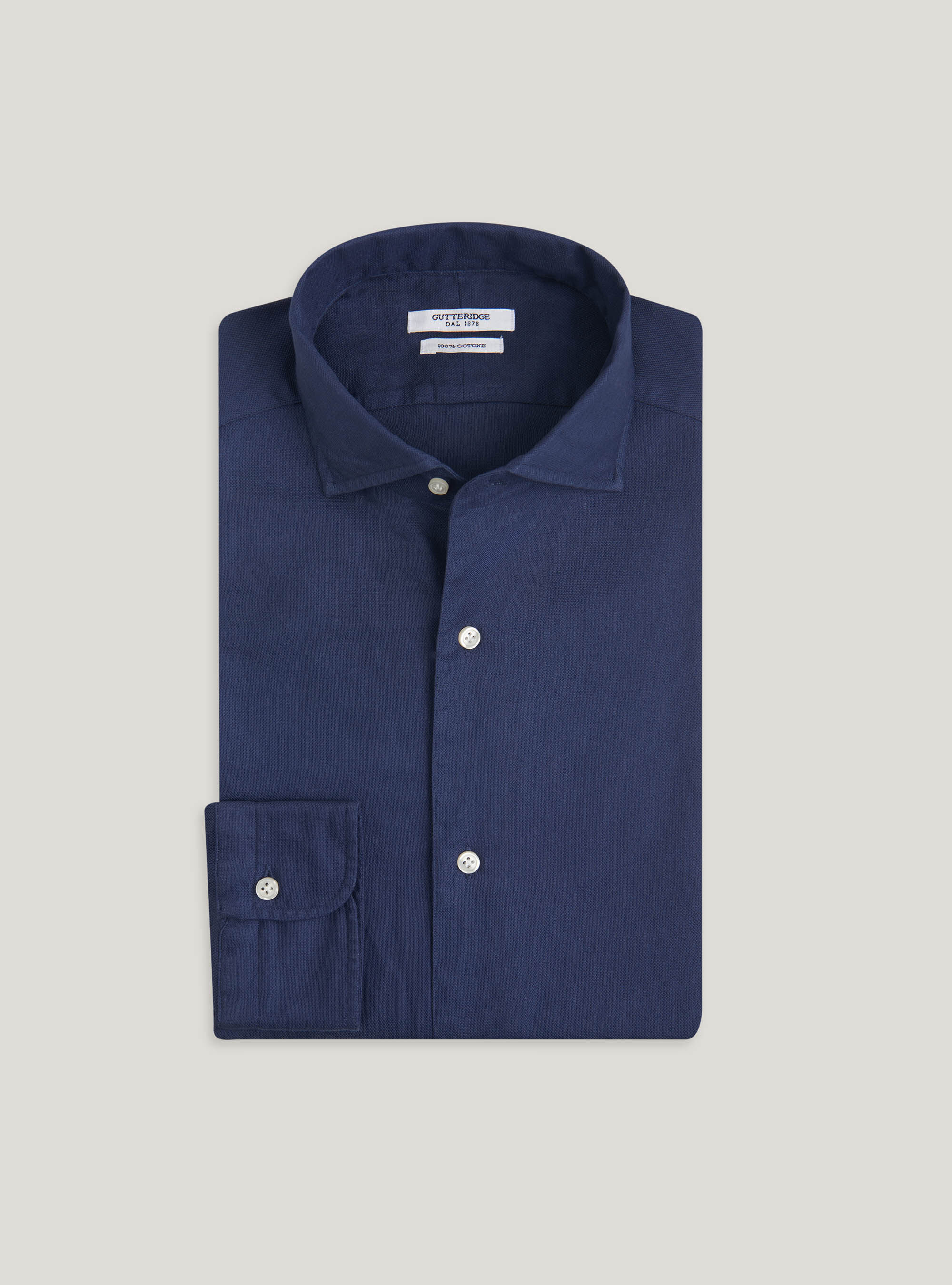 Camicia in piquet di cotone tinto in capo, BLU NAVY